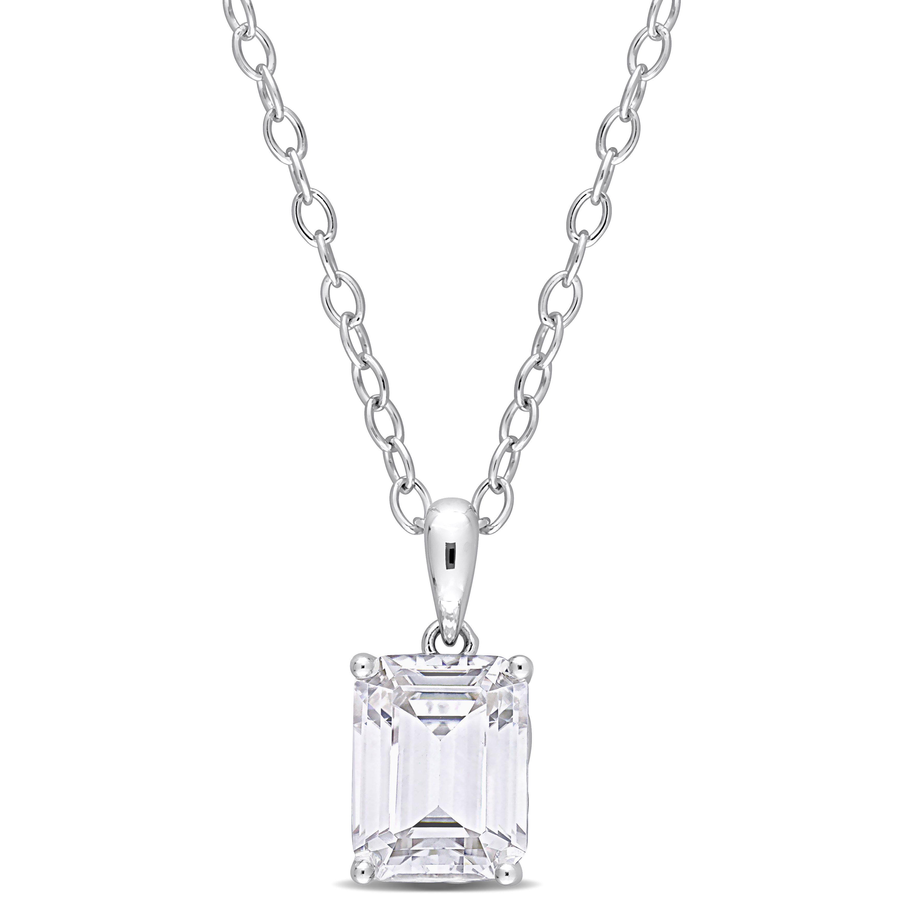 3 3/4 CT TGW Emerald Cut Created White Sapphire Solitaire Heart Design Pendant with Chain in Sterling Silver - 18 in.