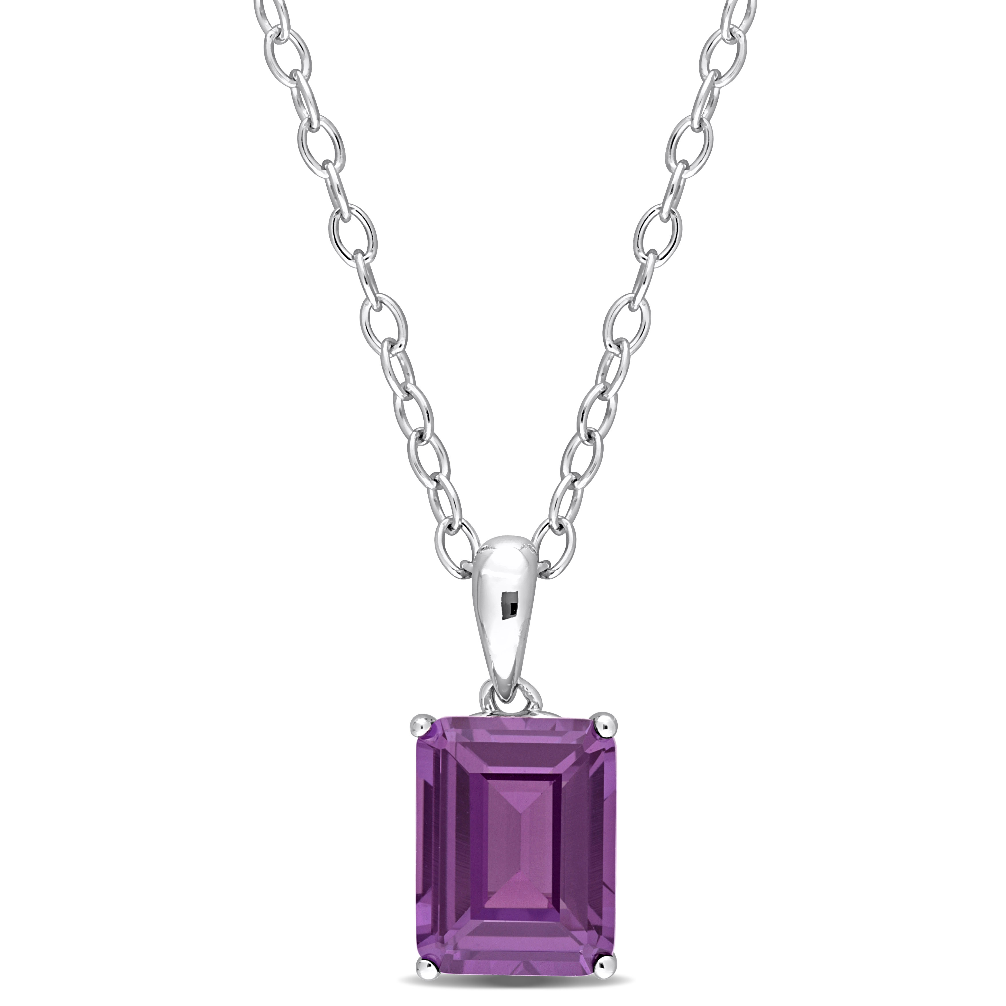2 1/3 CT TGW Emerald Cut Simulated Alexandrite Solitaire Heart Design Pendant with Chain in Sterling Silver - 18 in.