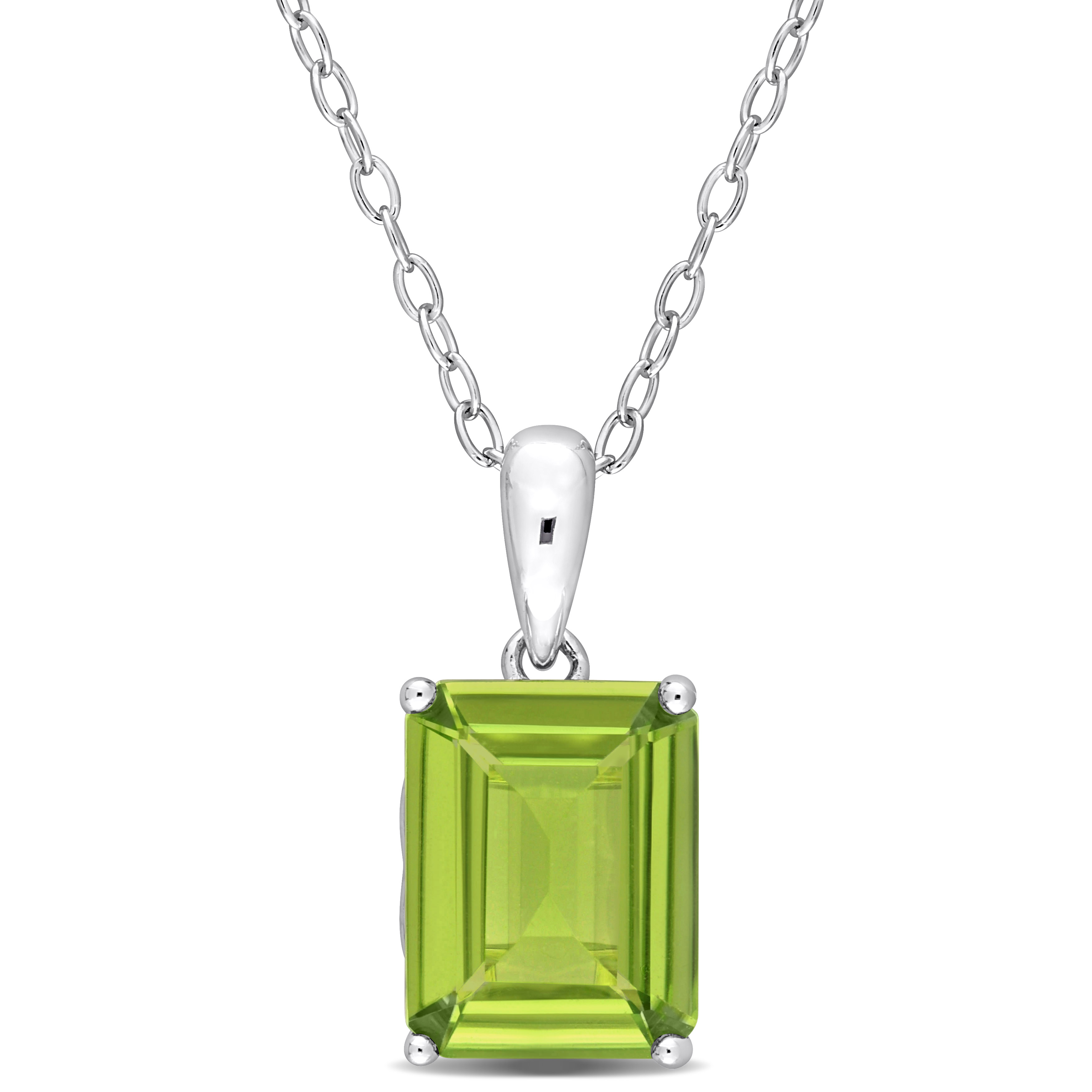 2 3/8 CT TGW Emerald Cut Peridot Solitaire Heart Design Pendant with Chain in Sterling Silver - 18 in.