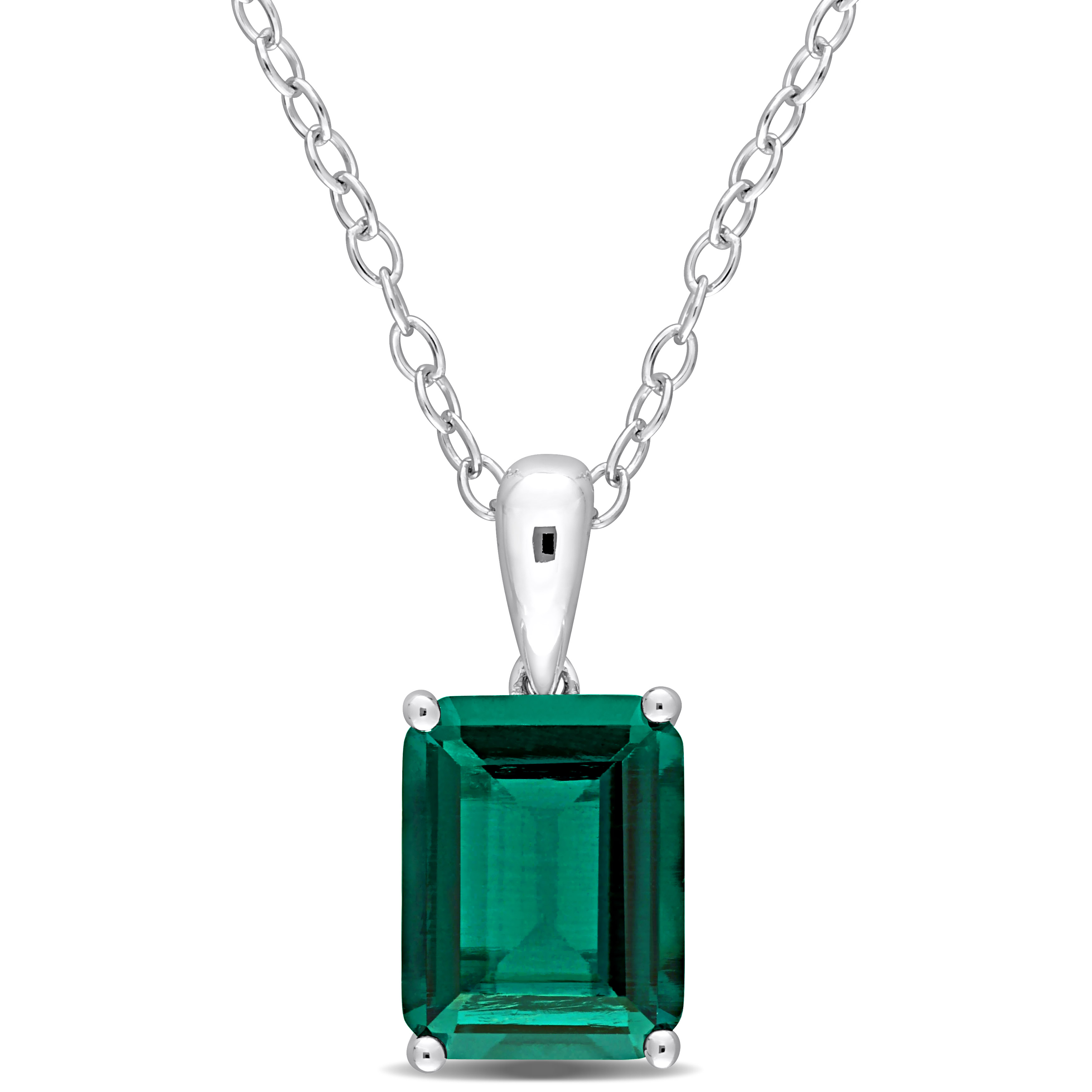 2 1/3 CT TGW Emerald Cut Created Emerald Solitaire Heart Design Pendant with Chain in Sterling Silver - 18 in.