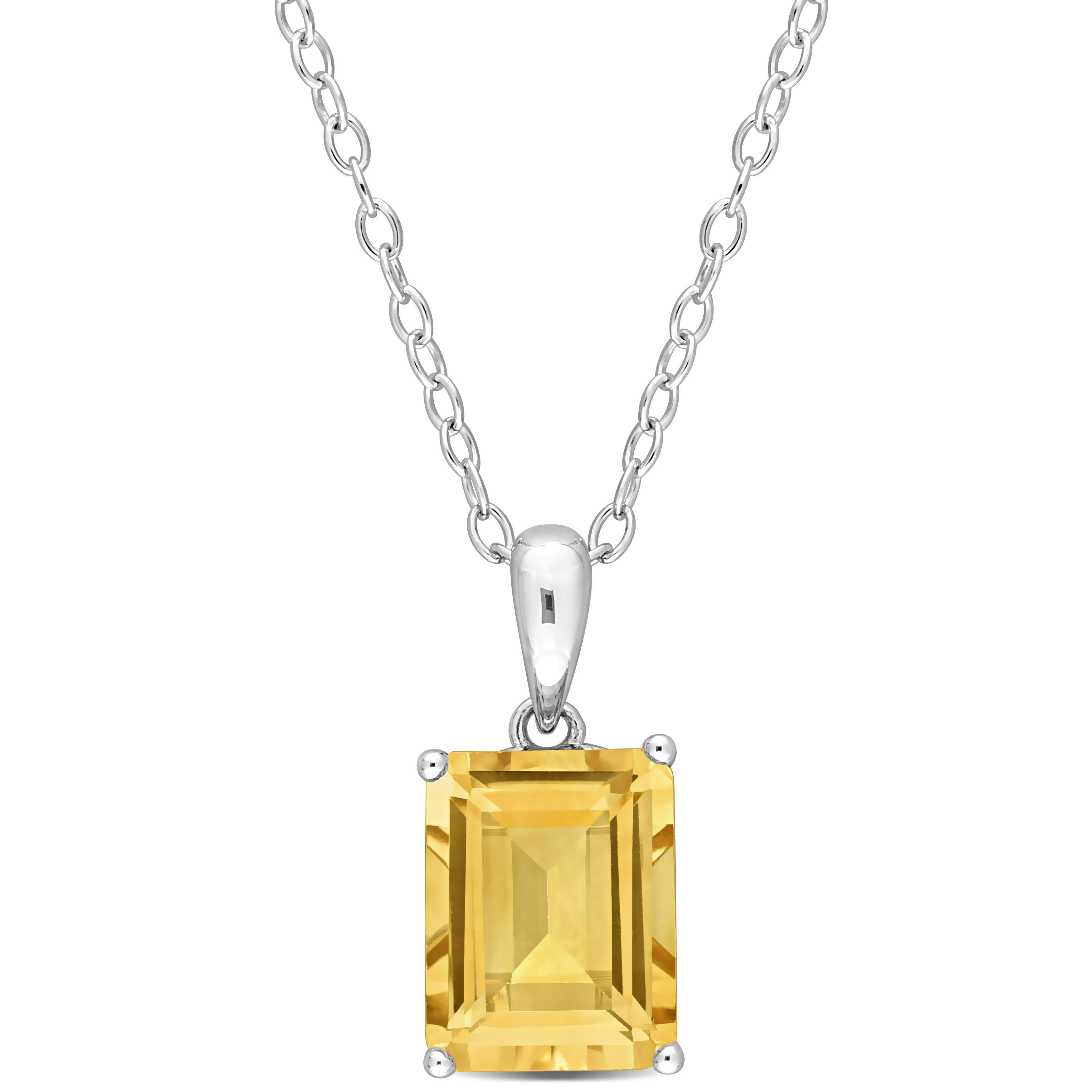 2 1/3 CT TGW Emerald Cut Citrine Solitaire Heart Design Pendant with Chain in Sterling Silver - 18 in.