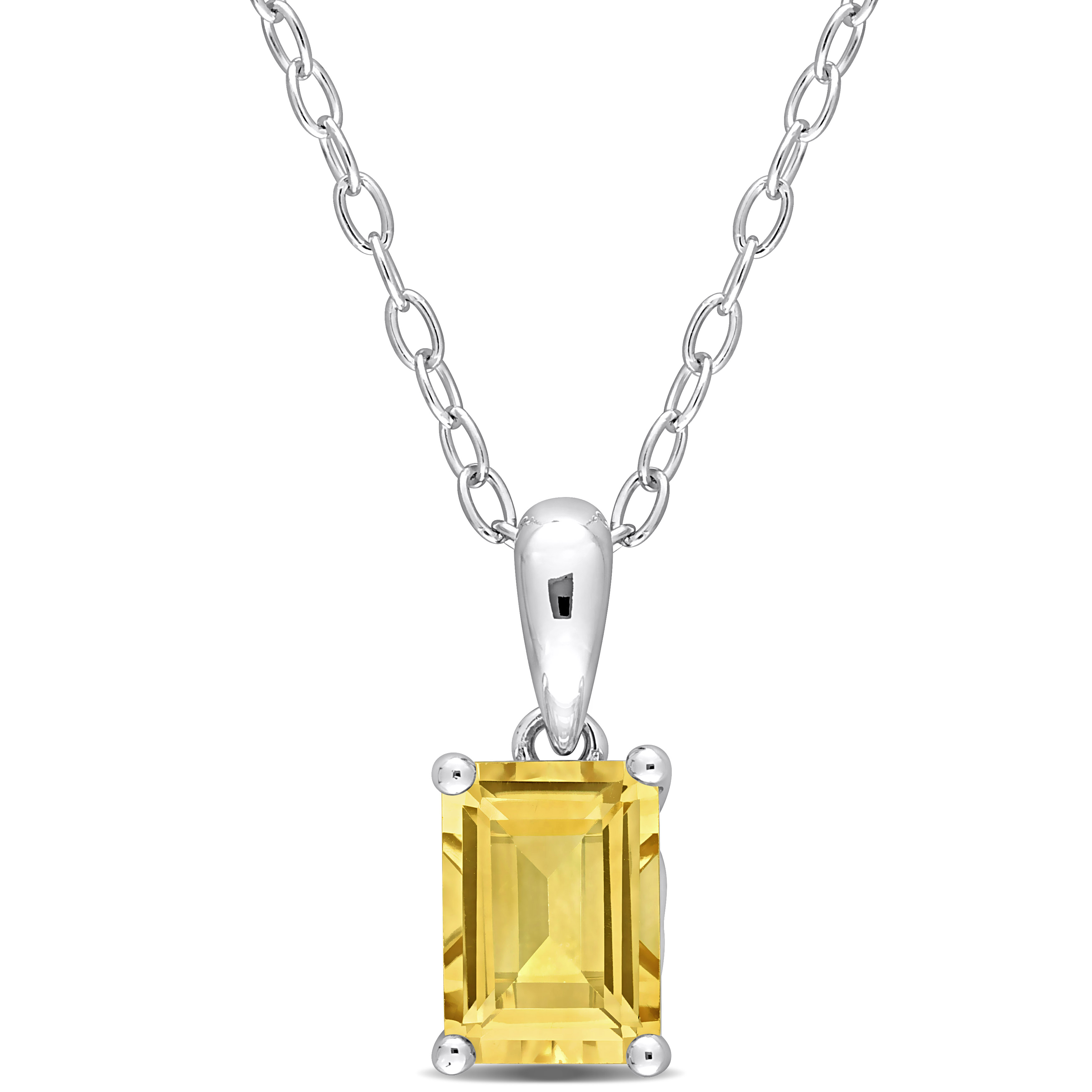 1 1/8 CT TGW Emerald Cut Citrine Solitaire Heart Design Pendant with Chain in Sterling Silver - 18 in.