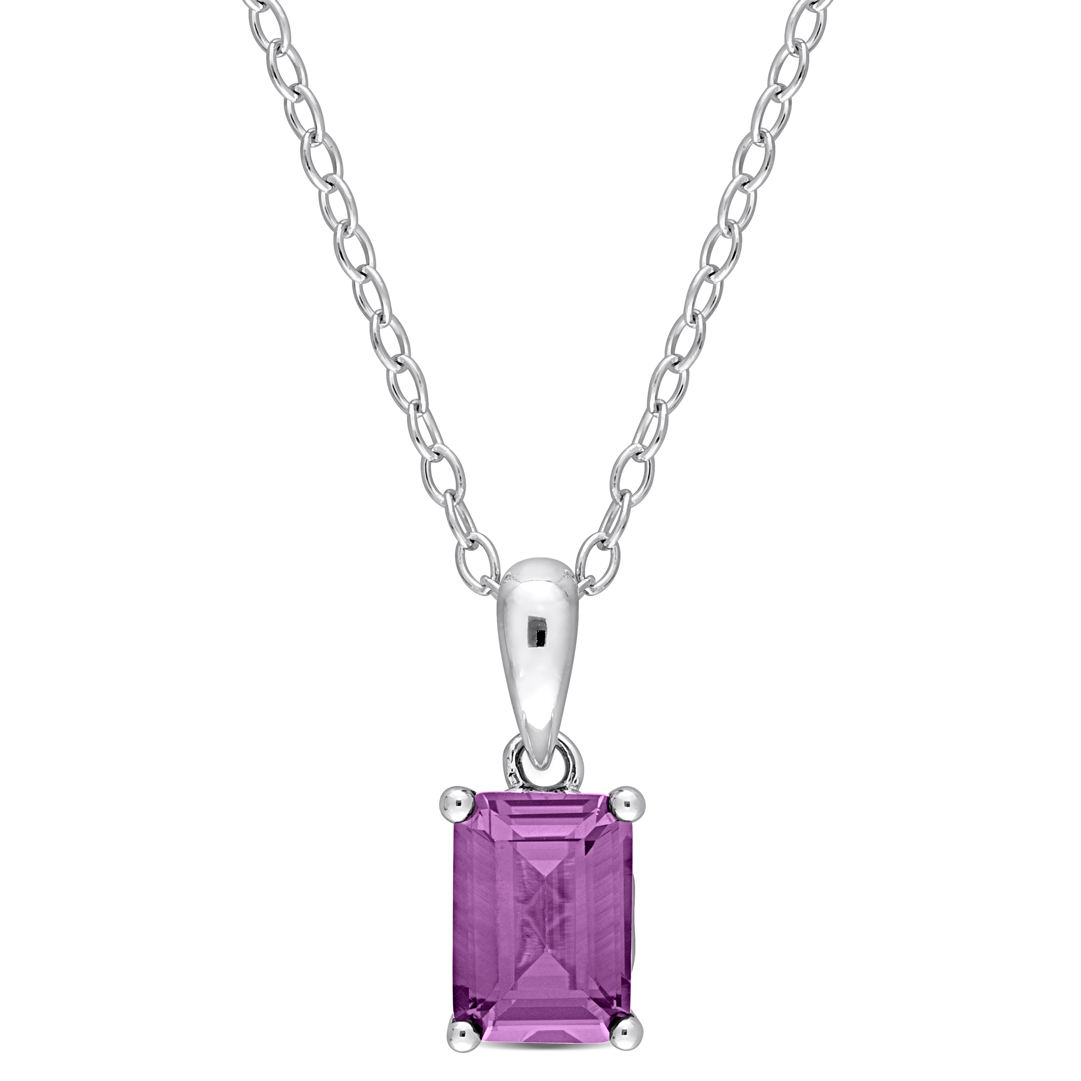 1 1/2 CT TGW Emerald Cut Simulated Alexandrite Solitaire Heart Design Pendant with Chain in Sterling Silver - 18 in.