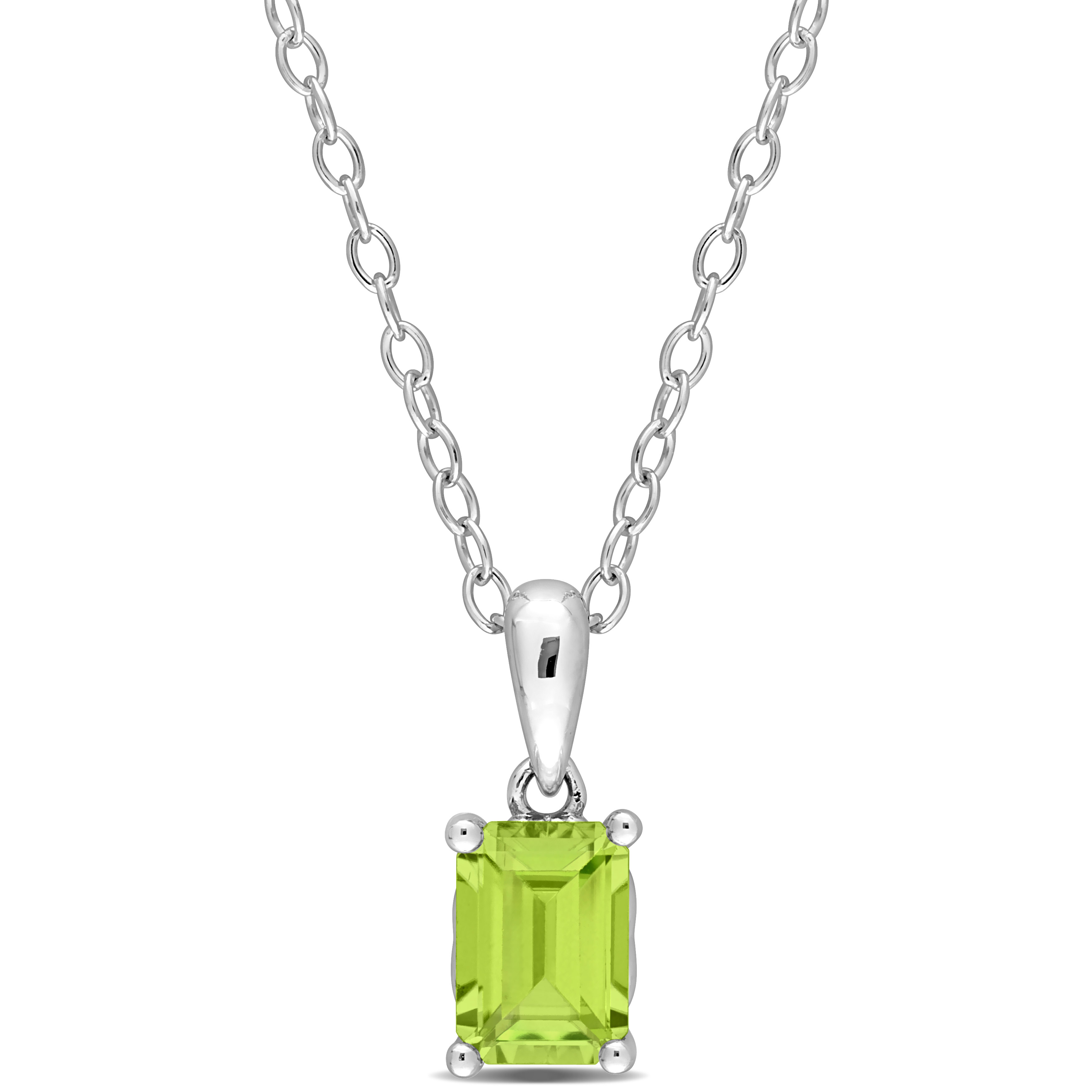 1 CT TGW Emerald Cut Peridot Solitaire Heart Design Pendant with Chain in Sterling Silver - 18 in.