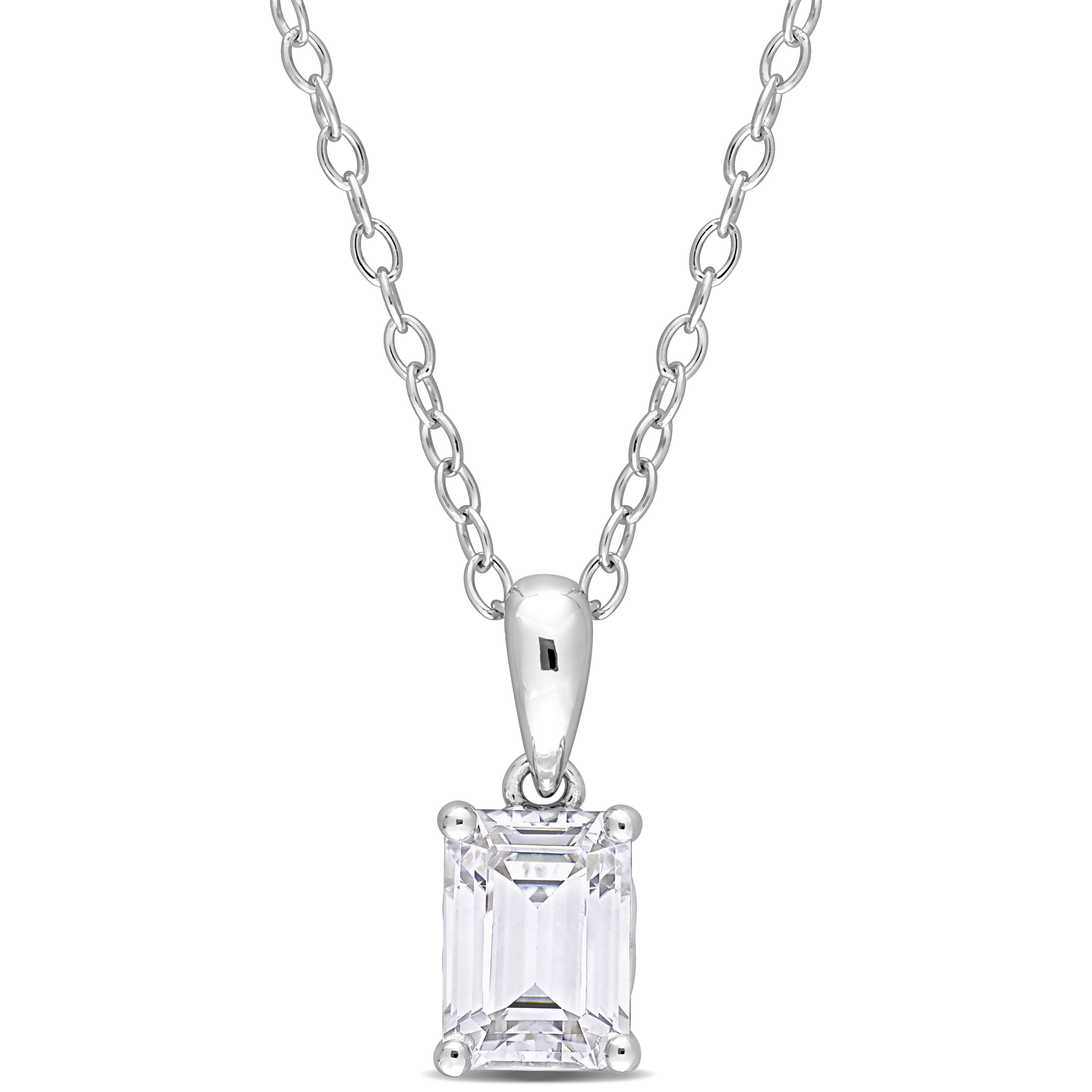 1 1/3 CT TGW Emerald Cut White Topaz Solitaire Heart Design Pendant with Chain in Sterling Silver - 18 in.