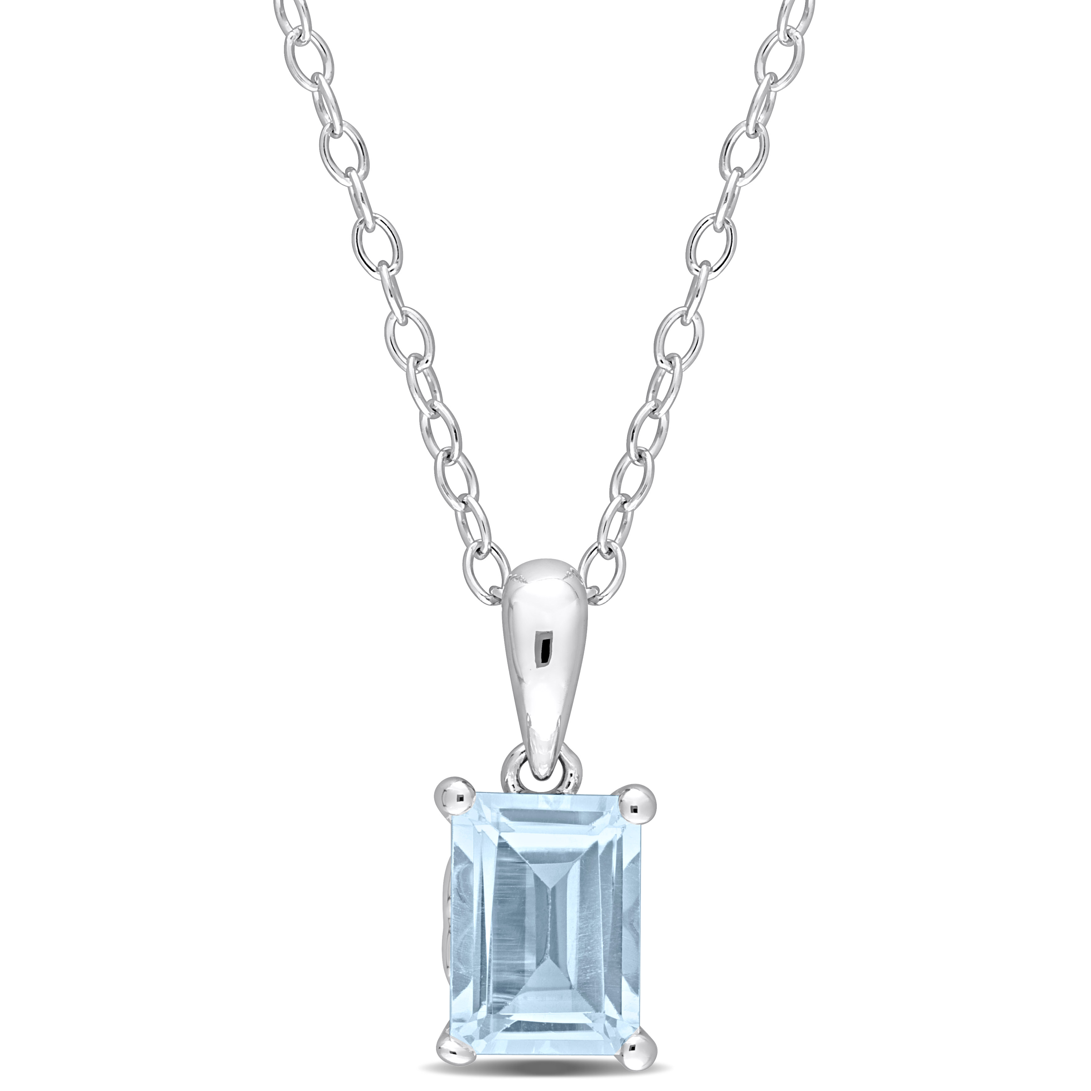 1 1/5 CT TGW Emerald Cut Sky Blue Topaz Solitaire Heart Design Pendant with Chain in Sterling Silver - 18 in.