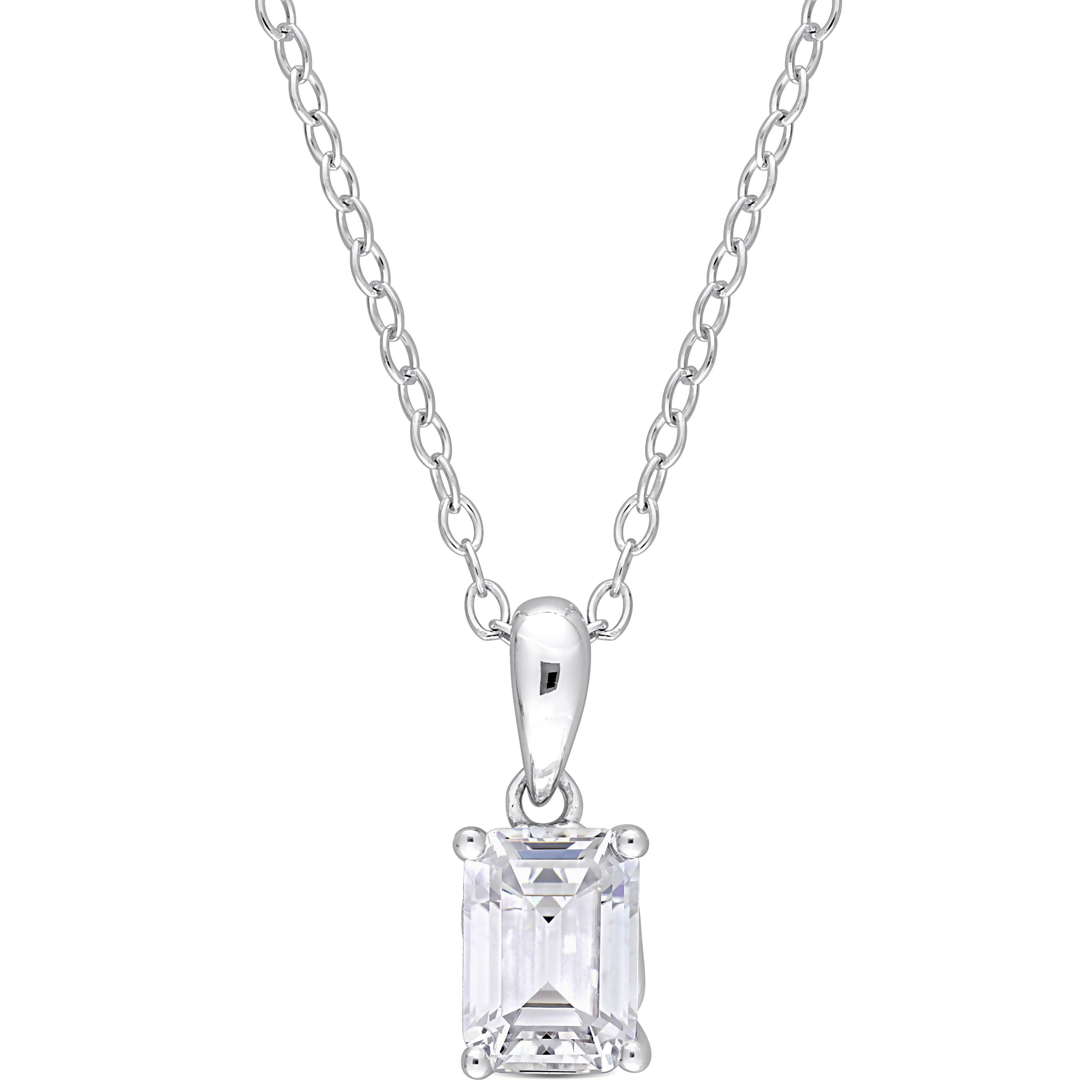 1 5/8 CT TGW Emerald Cut Created White Sapphire Solitaire Heart Design Pendant with Chain in Sterling Silver - 18 in.