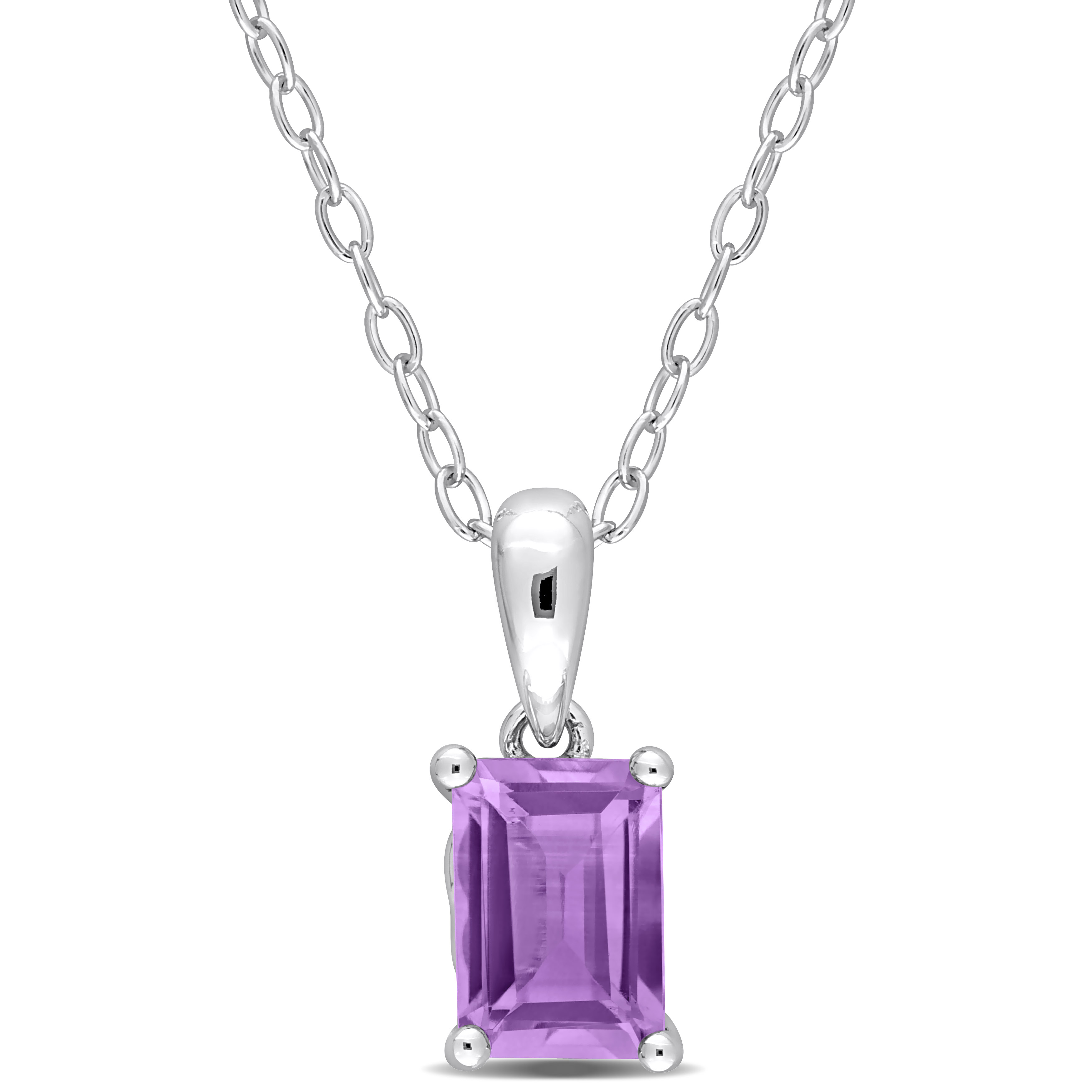 7/8 CT TGW Emerald Cut Amethyst Solitaire Heart Design Pendant with Chain in Sterling Silver - 18 in.
