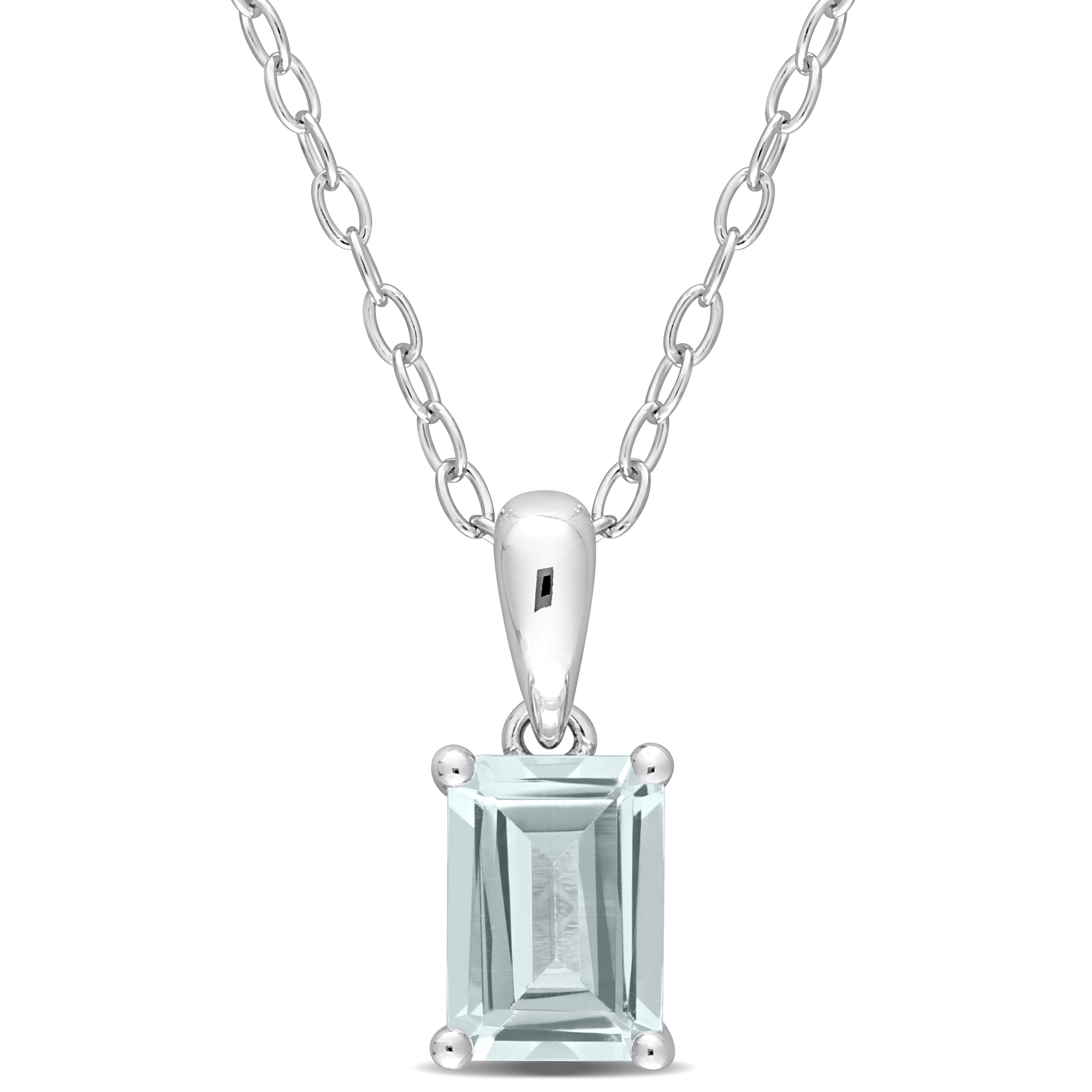 1 CT TGW Emerald Cut Aquamarine Solitaire Heart Design Pendant with Chain in Sterling Silver - 18 in.