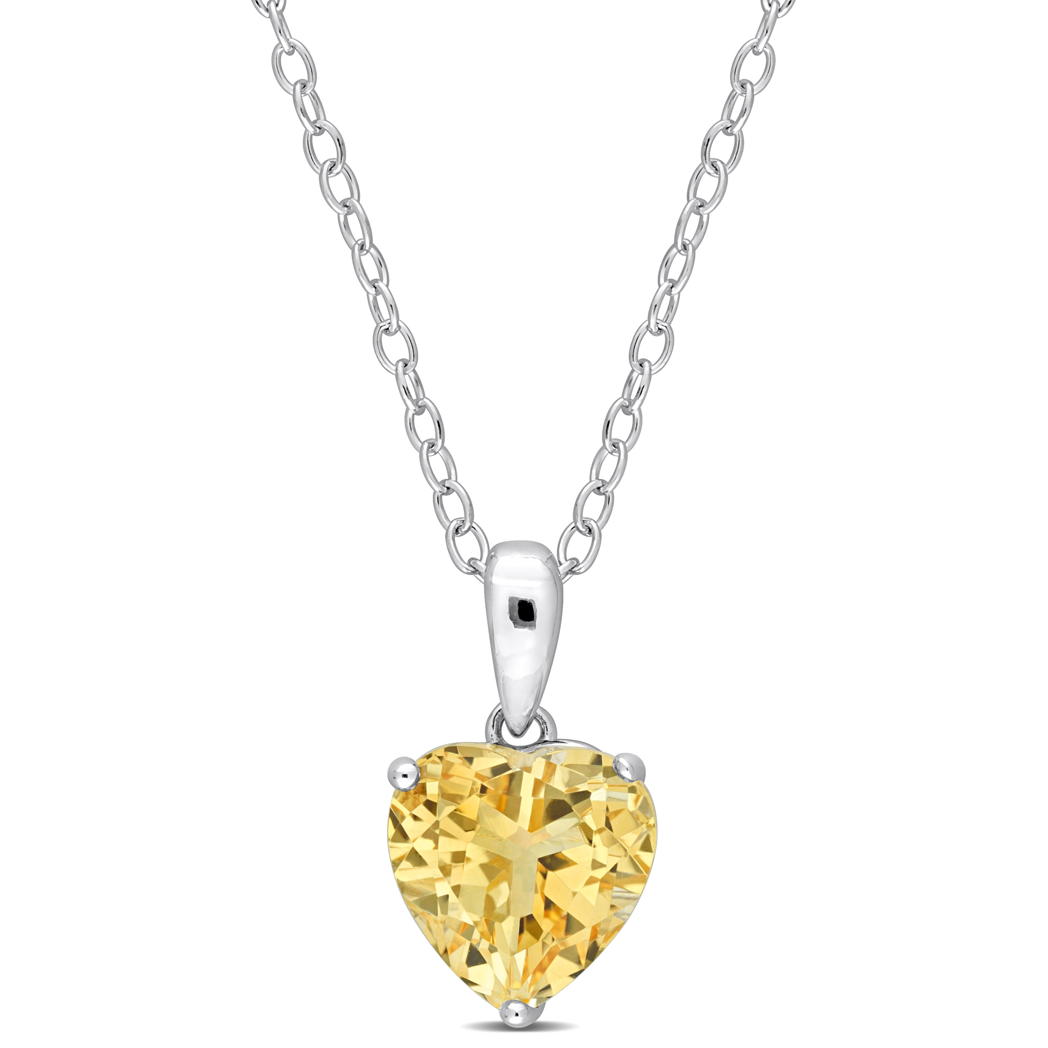 1 5/8 CT TGW Heart Shape Citrine Solitaire Heart Design Pendant with Chain in Sterling Silver - 18 in.