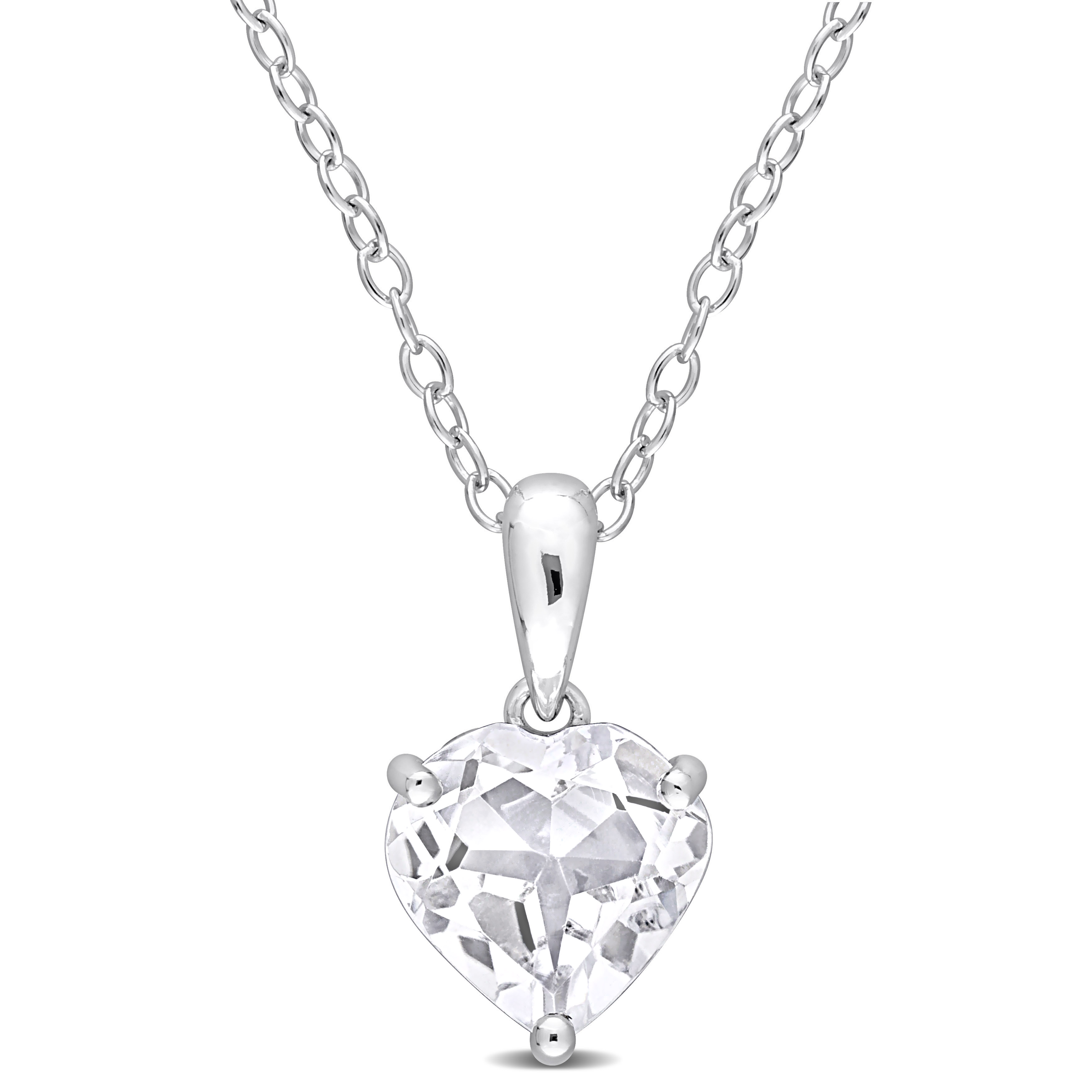 2 1/5 CT TGW Heart Shape White Topaz Solitaire Heart Design Pendant with Chain in Sterling Silver - 18 in.
