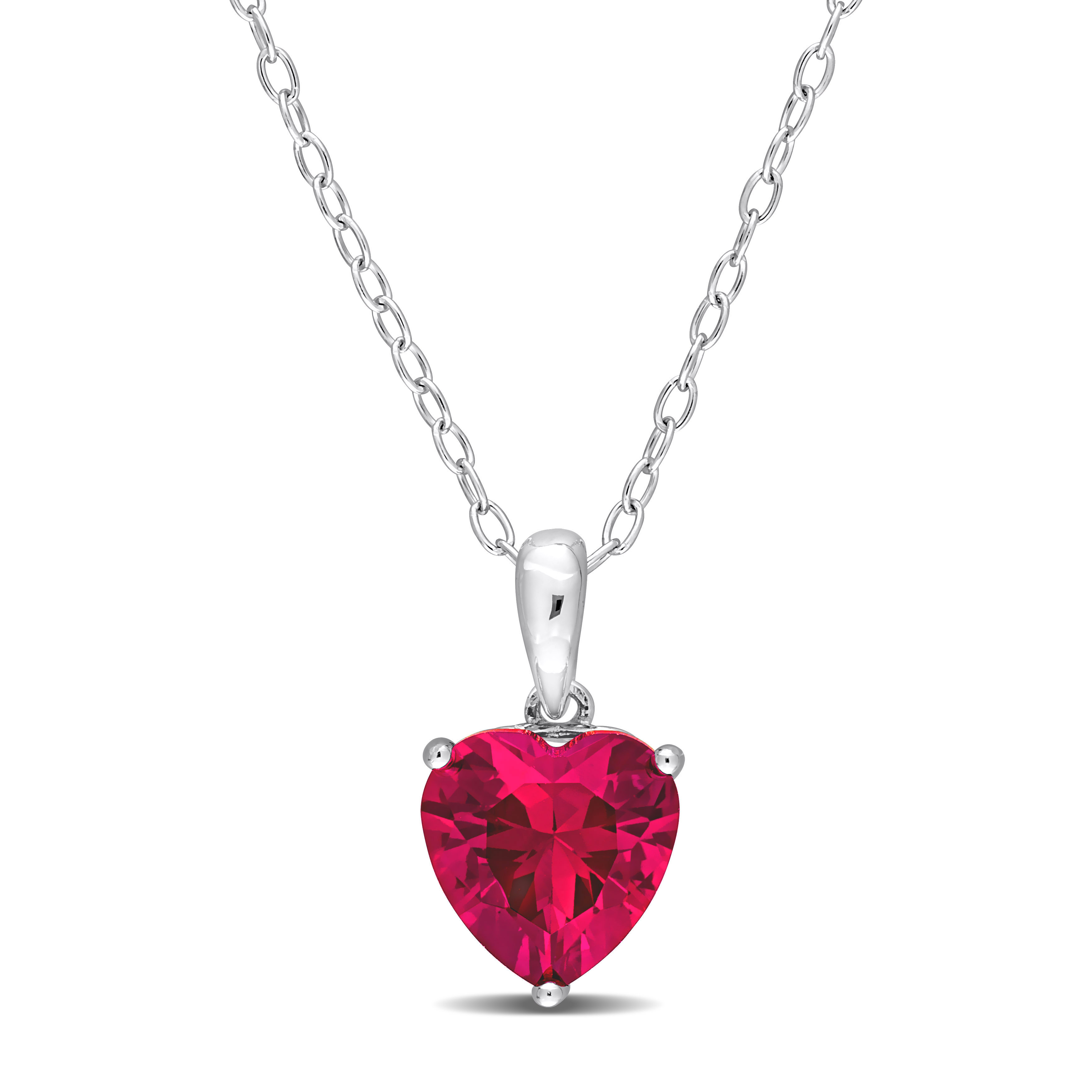 2 4/5 CT TGW Heart Shape Created Ruby Solitaire Heart Design Pendant with Chain in Sterling Silver - 18 in.