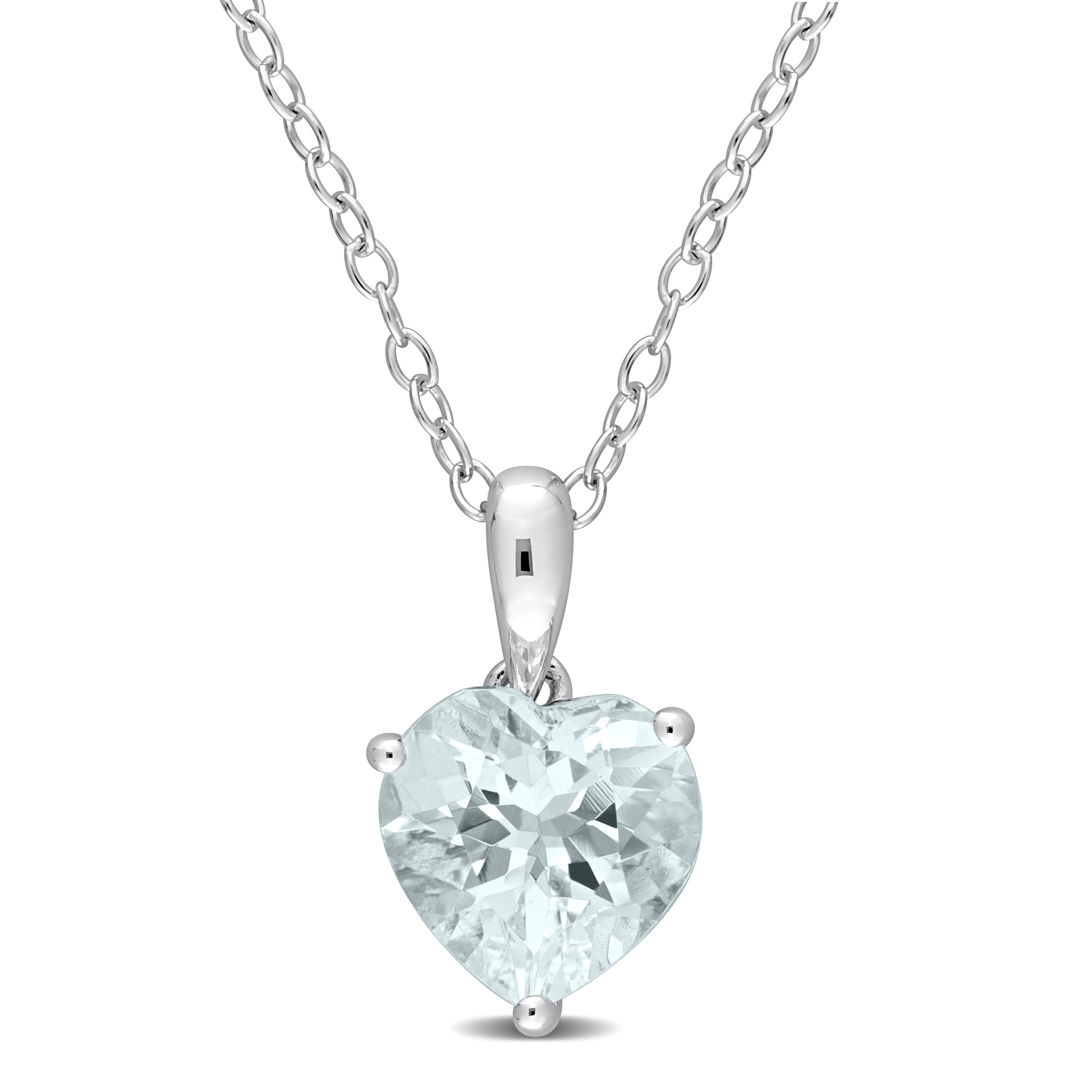 1 1/2 CT TGW Heart Shape Aquamarine Solitaire Heart Design Pendant with Chain in Sterling Silver - 18 in.