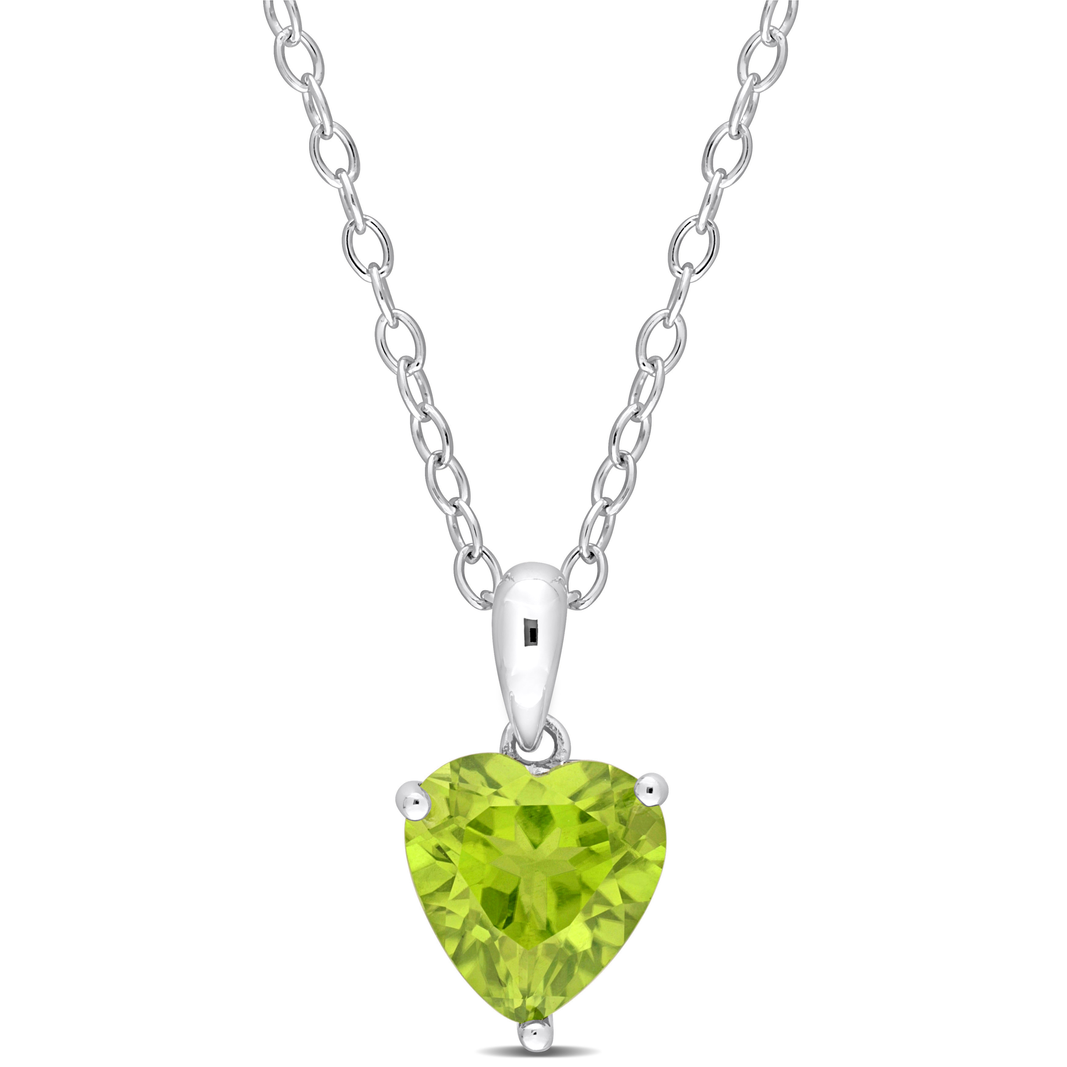 1 5/8 CT TGW Heart Shape Peridot Solitaire Heart Design Pendant with Chain in Sterling Silver - 18 in.