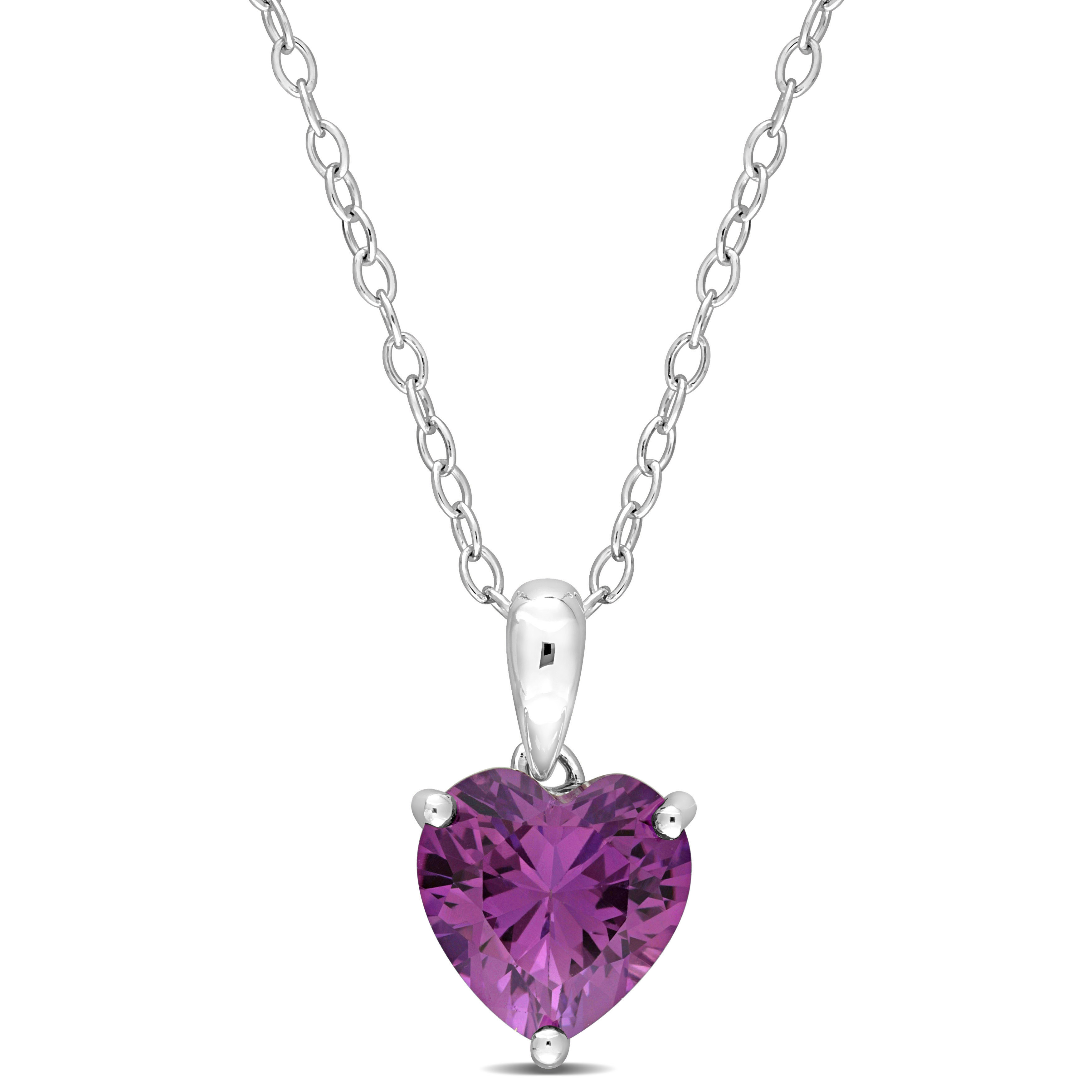 2 1/4 CT TGW Heart Shape Simulated Alexandrite Solitaire Heart Design Pendant with Chain in Sterling Silver - 18 in.