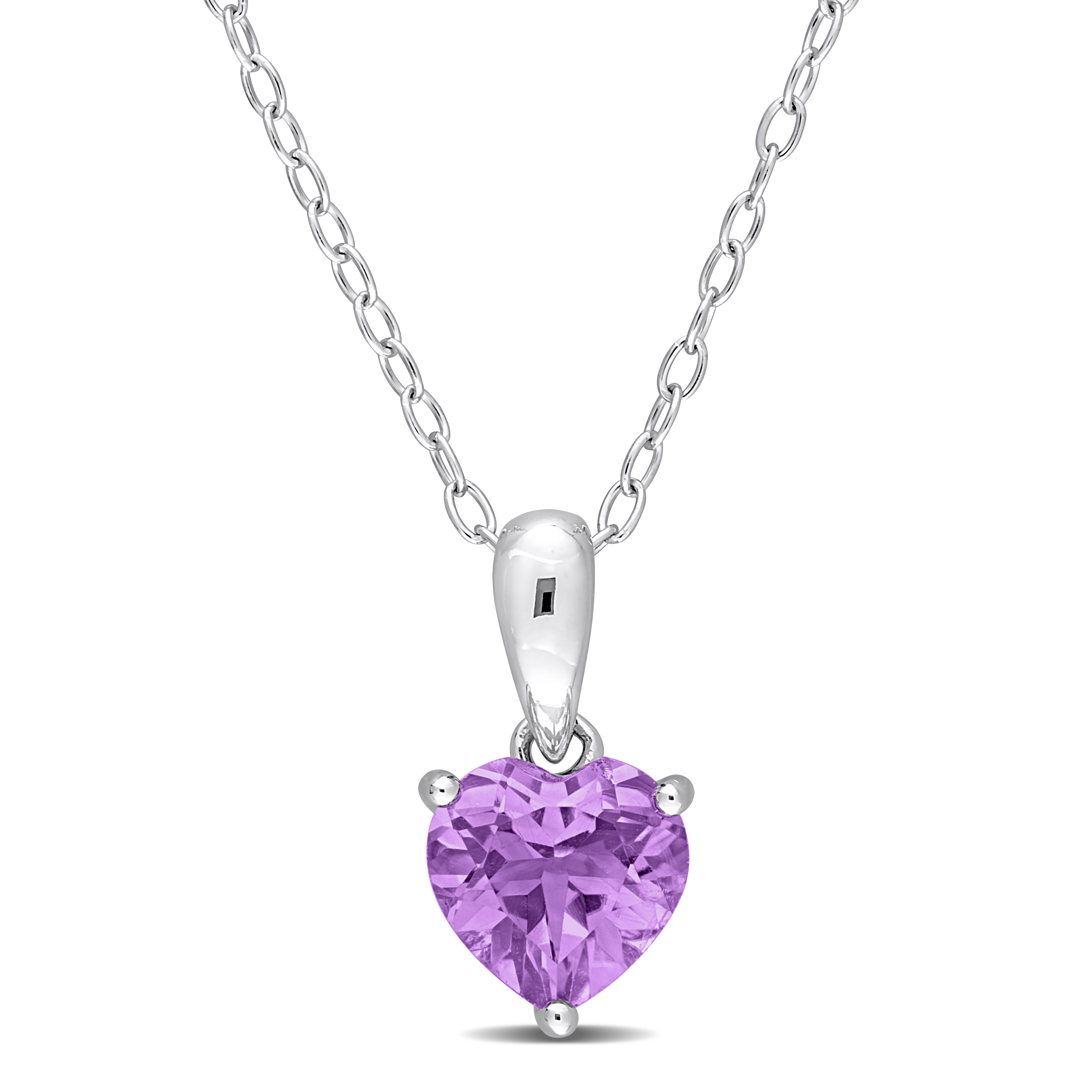 3/4 CT TGW Heart Shape Amethyst Solitaire Heart Design Pendant with Chain in Sterling Silver - 18 in.