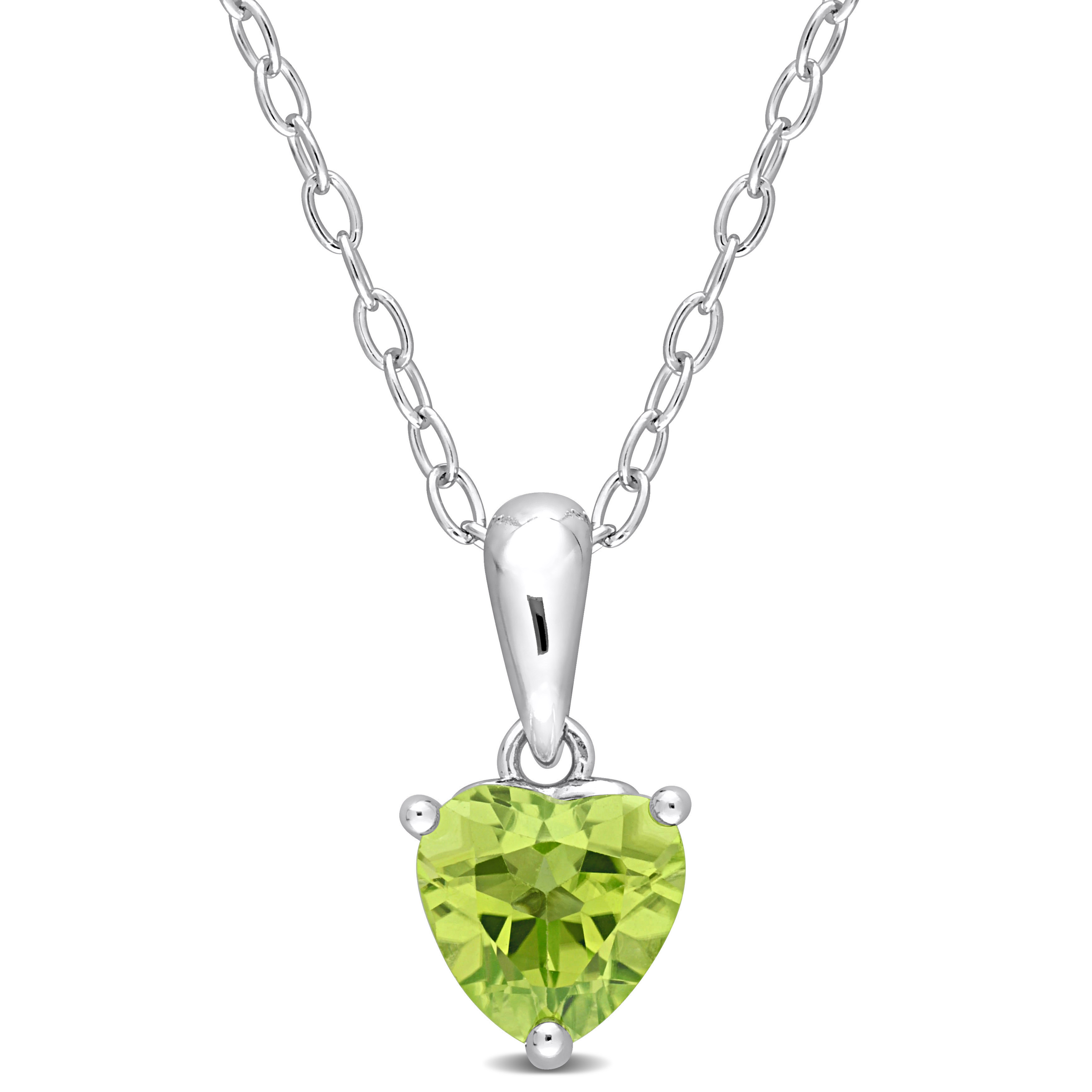 4/5 CT TGW Heart Shape Peridot Solitaire Heart Design Pendant with Chain in Sterling Silver - 18 in.