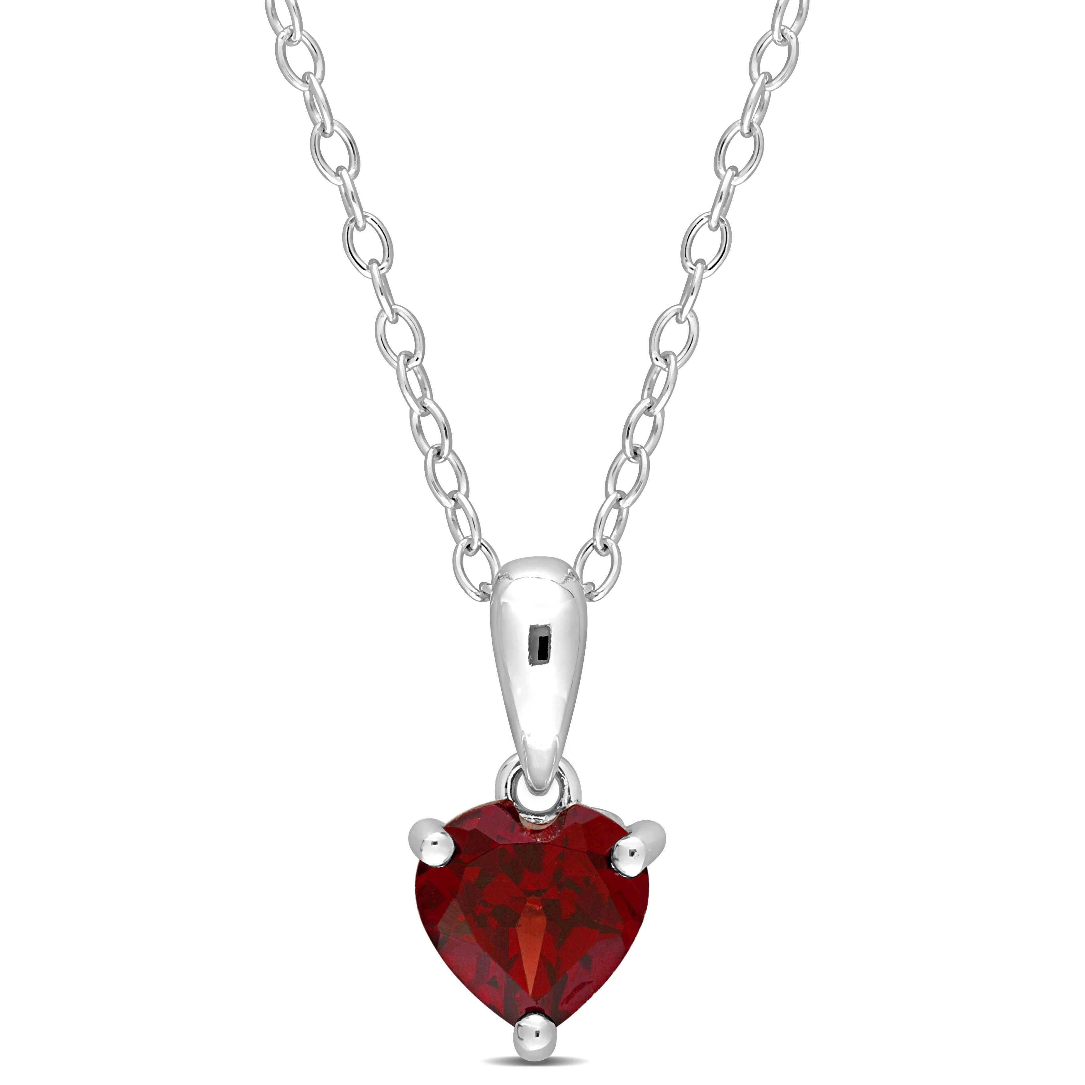 4/5 CT TGW Heart Shape Garnet Solitaire Heart Design Pendant with Chain in Sterling Silver - 18 in.