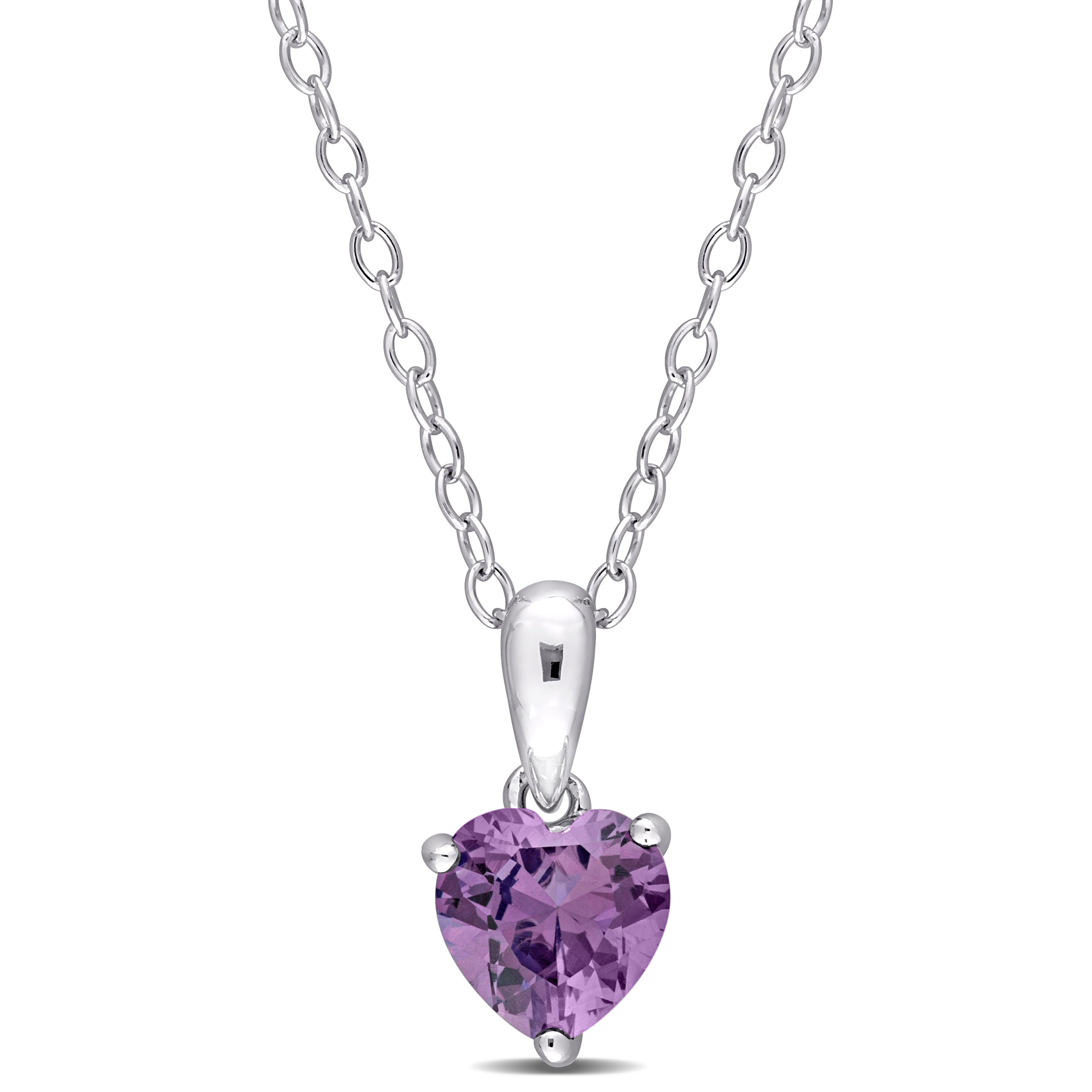 1 1/5 CT TGW Heart Shape Simulated Alexandrite Solitaire Heart Design Pendant with Chain in Sterling Silver - 18 in.