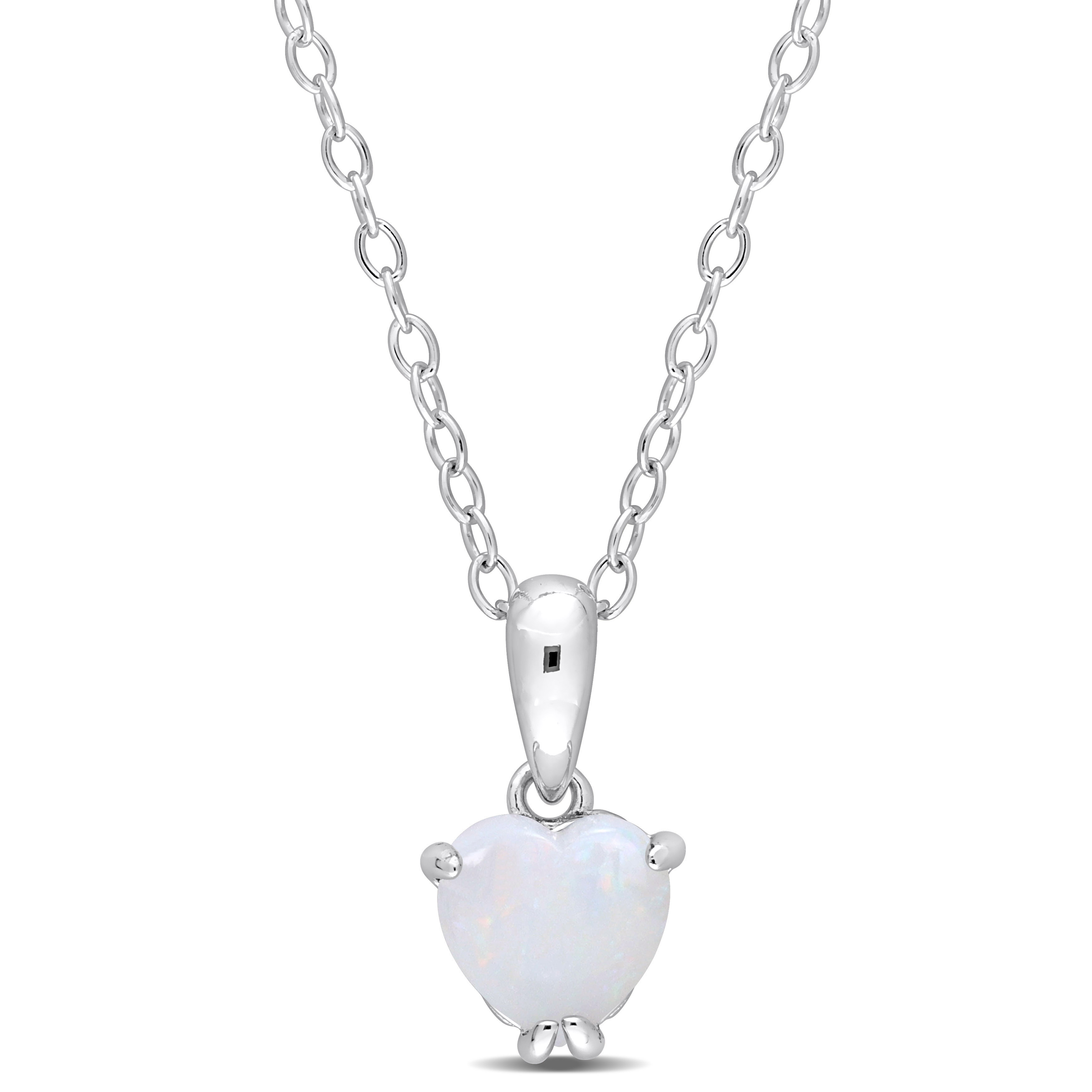 1/2 CT TGW Heart Shape Opal Solitaire Heart Design Pendant with Chain in Sterling Silver - 18 in.