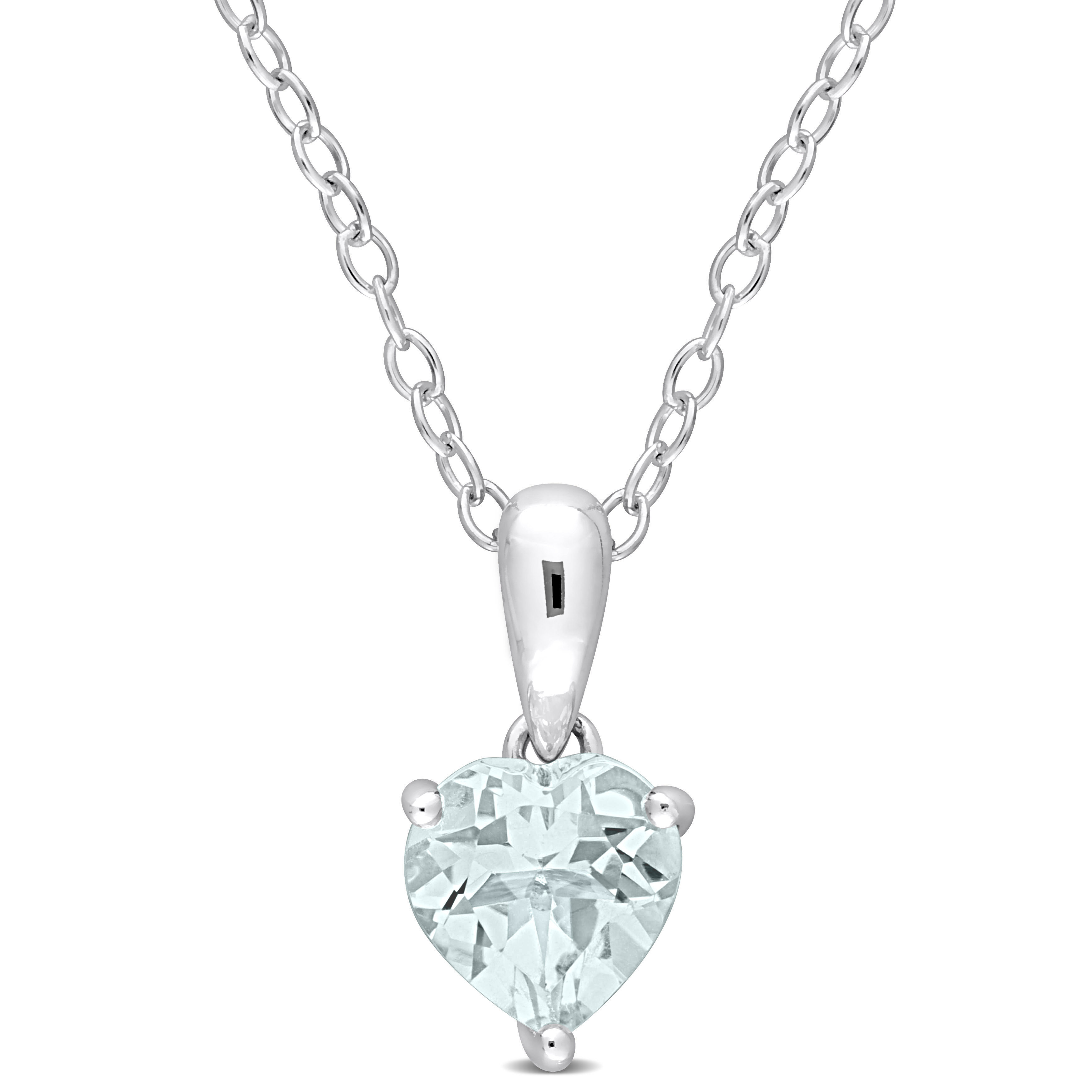 5/8 CT TGW Heart Shape Aquamarine Solitaire Heart Design Pendant with Chain in Sterling Silver - 18 in.