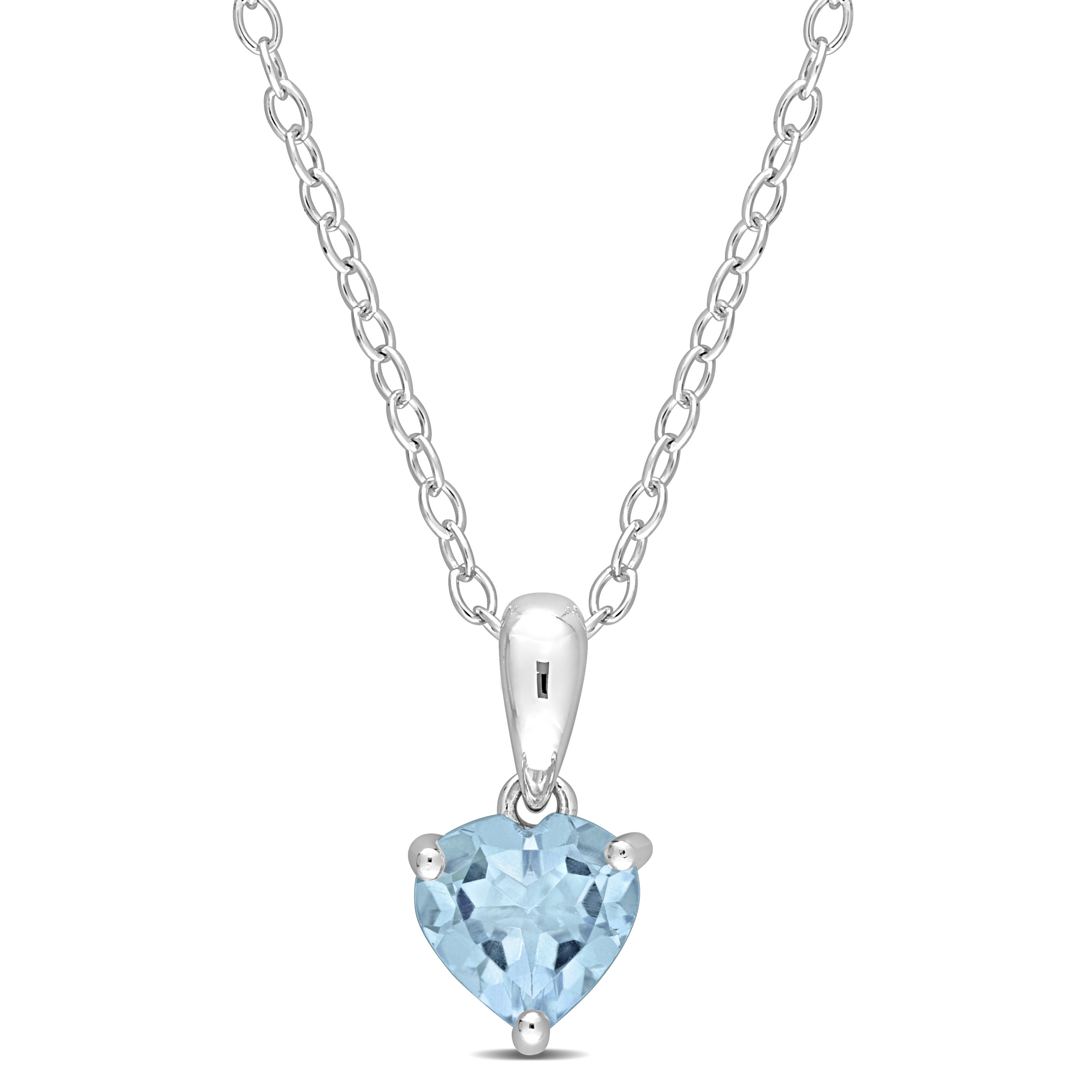 1 CT TGW Heart Shape Sky Blue Topaz Solitaire Heart Design Pendant with Chain in Sterling Silver - 18 in.