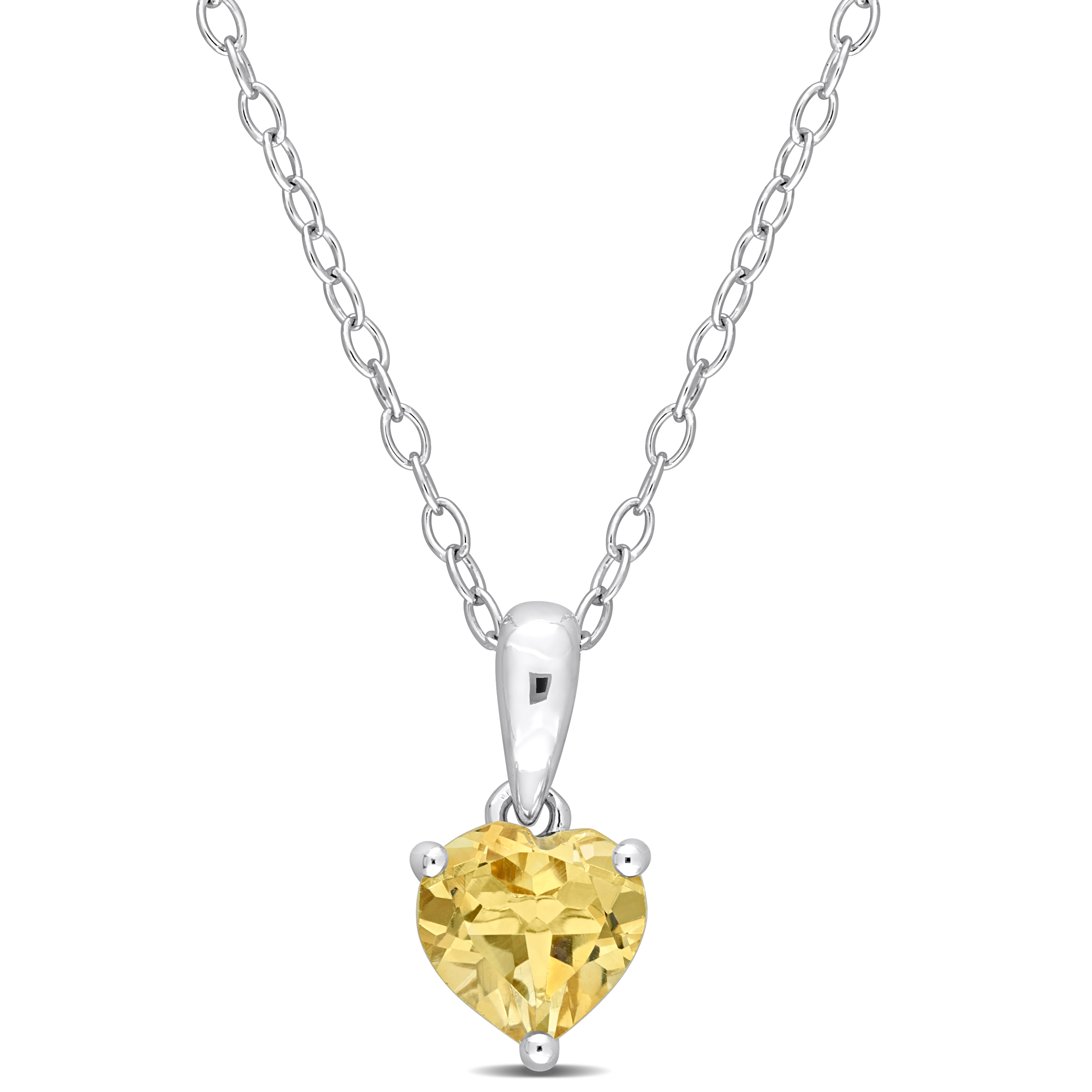 3/4 CT TGW Heart Shape Citrine Solitaire Heart Design Pendant with Chain in Sterling Silver - 18 in.