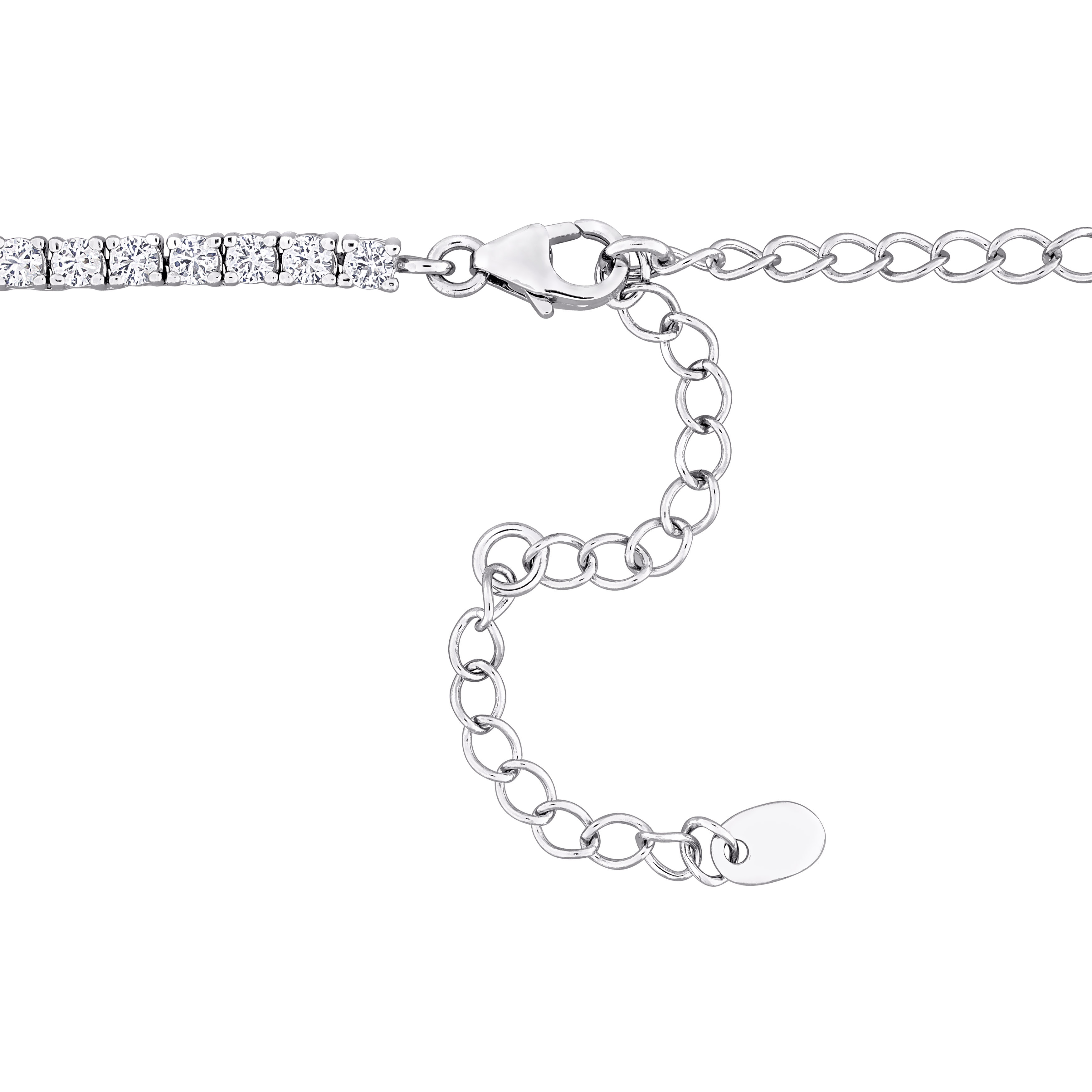 11 1/3 CT TGW Created White Sapphire Tennis Necklace in Sterling Silver- 15 in + 3 ext