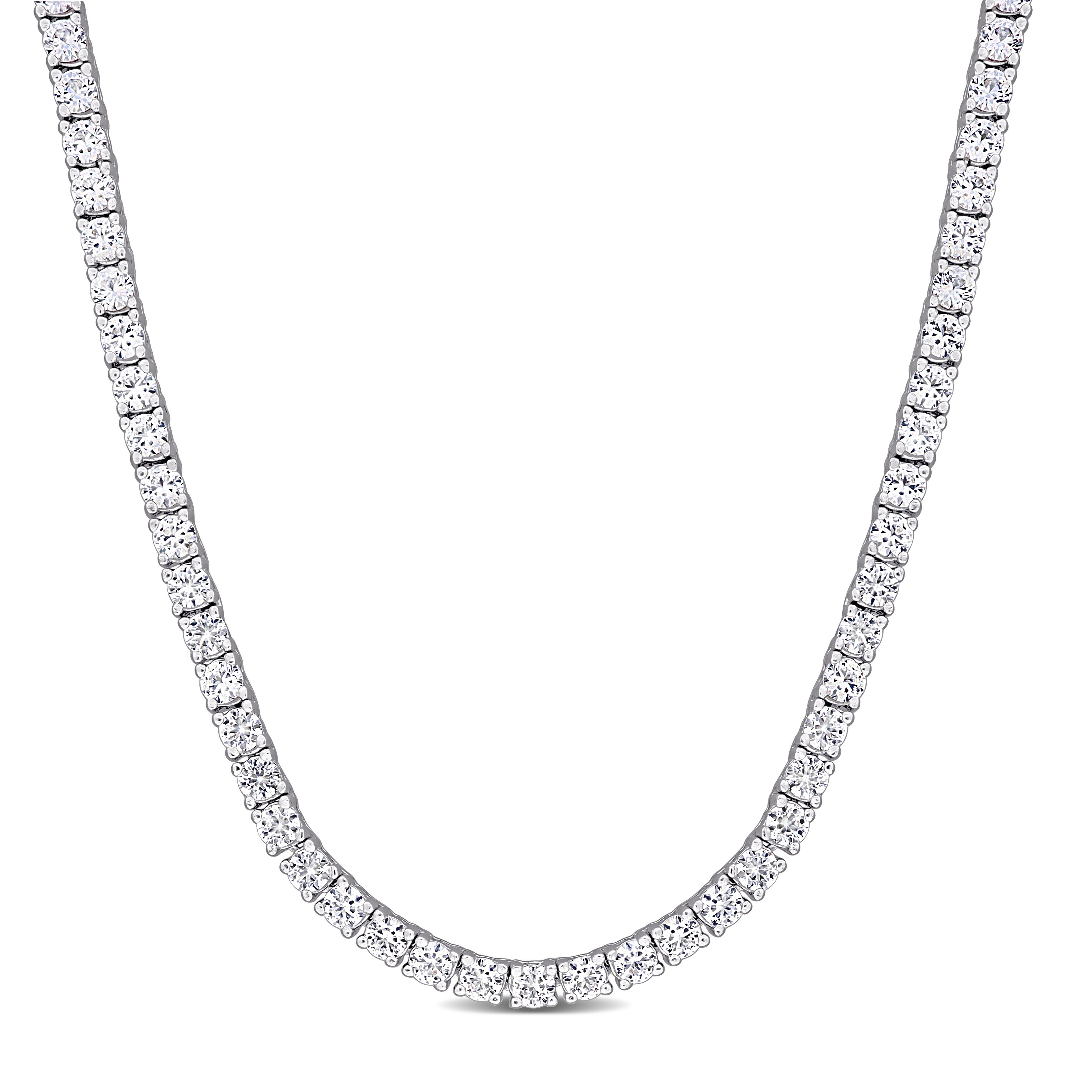 11 1/3 CT TGW Created White Sapphire Tennis Necklace in Sterling Silver- 15 in + 3 ext