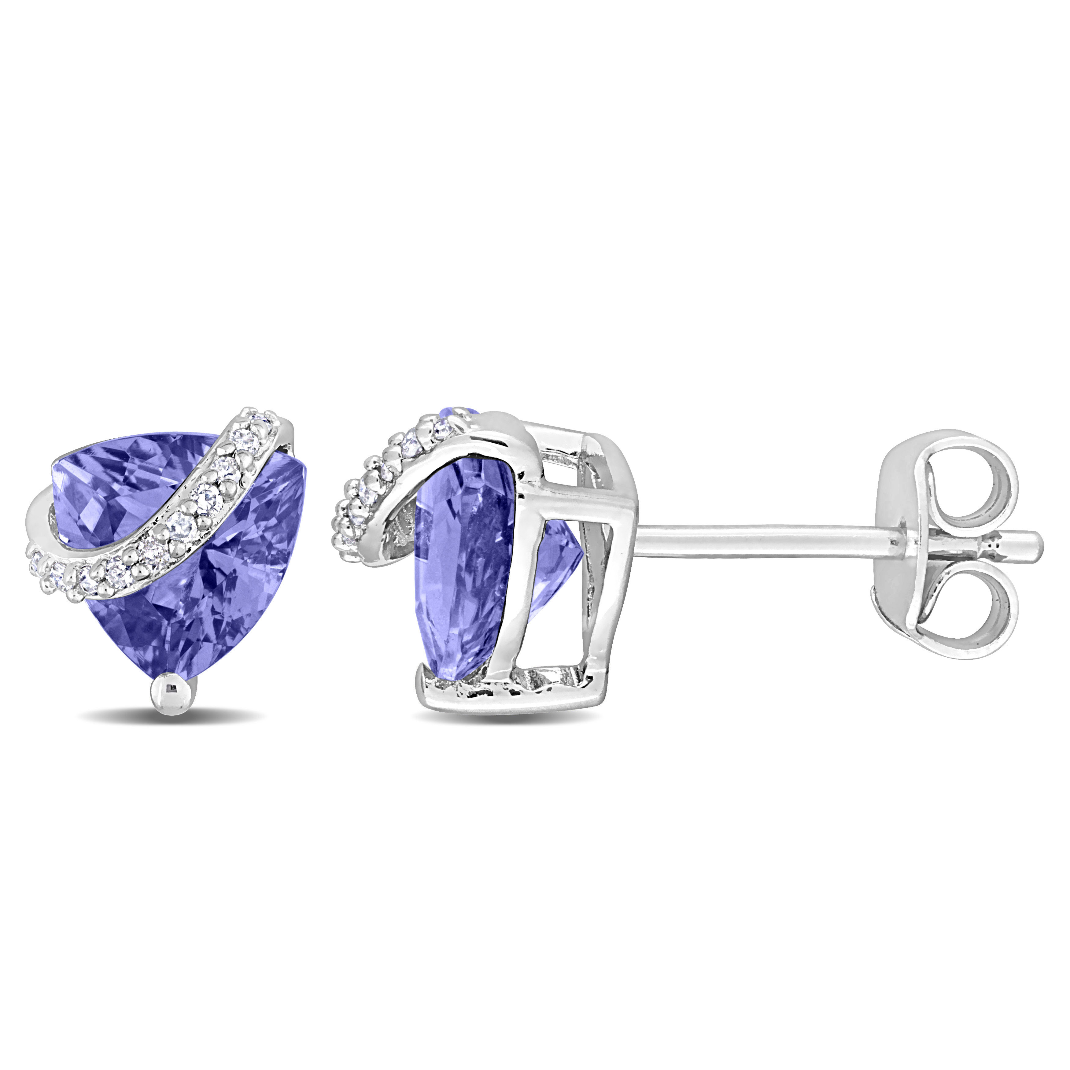 2 5/8 CT TGW Trilliant-Cut Tanzanite and Diamond Accent Wrap Stud Earrings in Sterling Silver