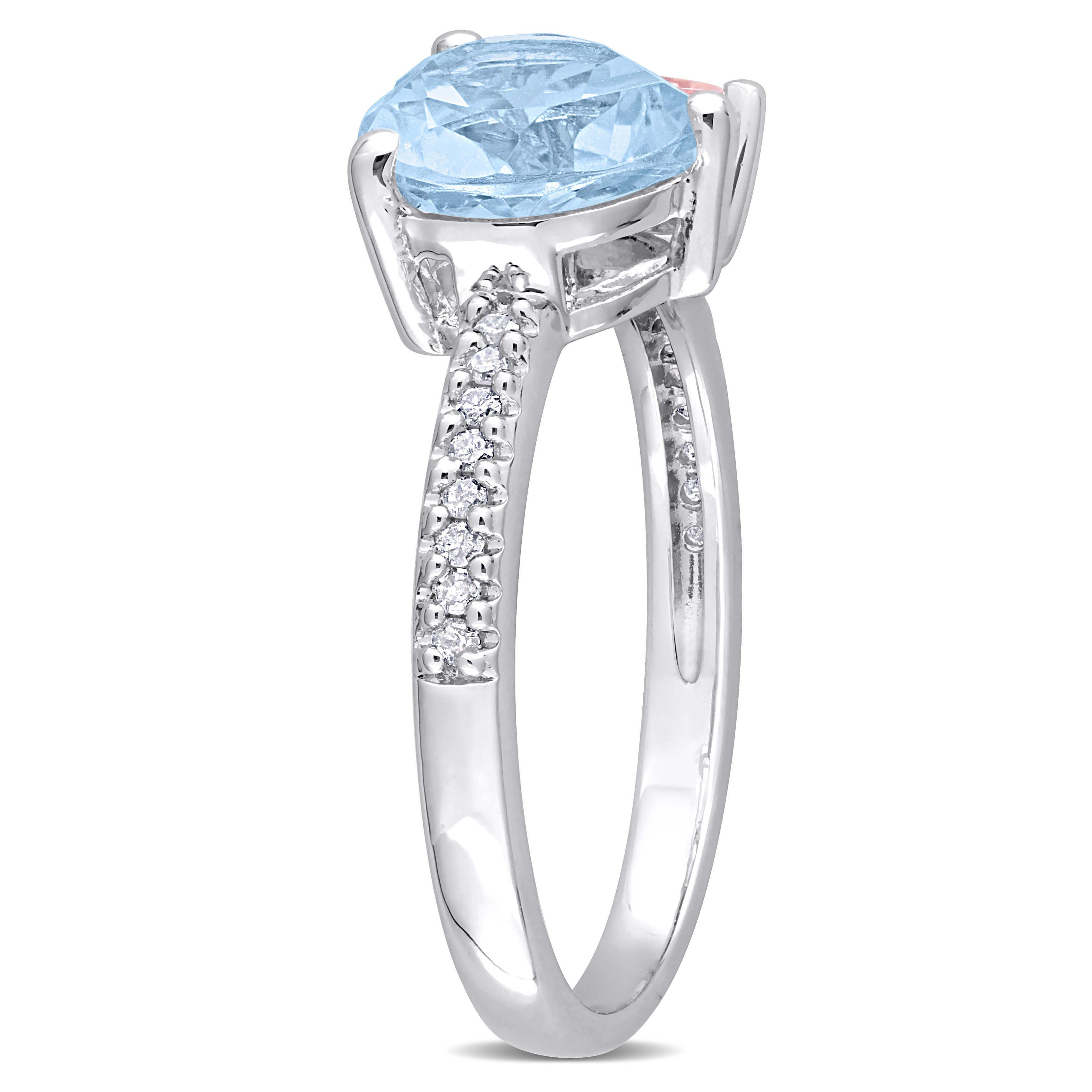 2 5/8 CT TGW Sky Blue Topaz and Morganite with 1/10 CT TW Diamond 2-Stone Toi et Moi Ring in Sterling Silver