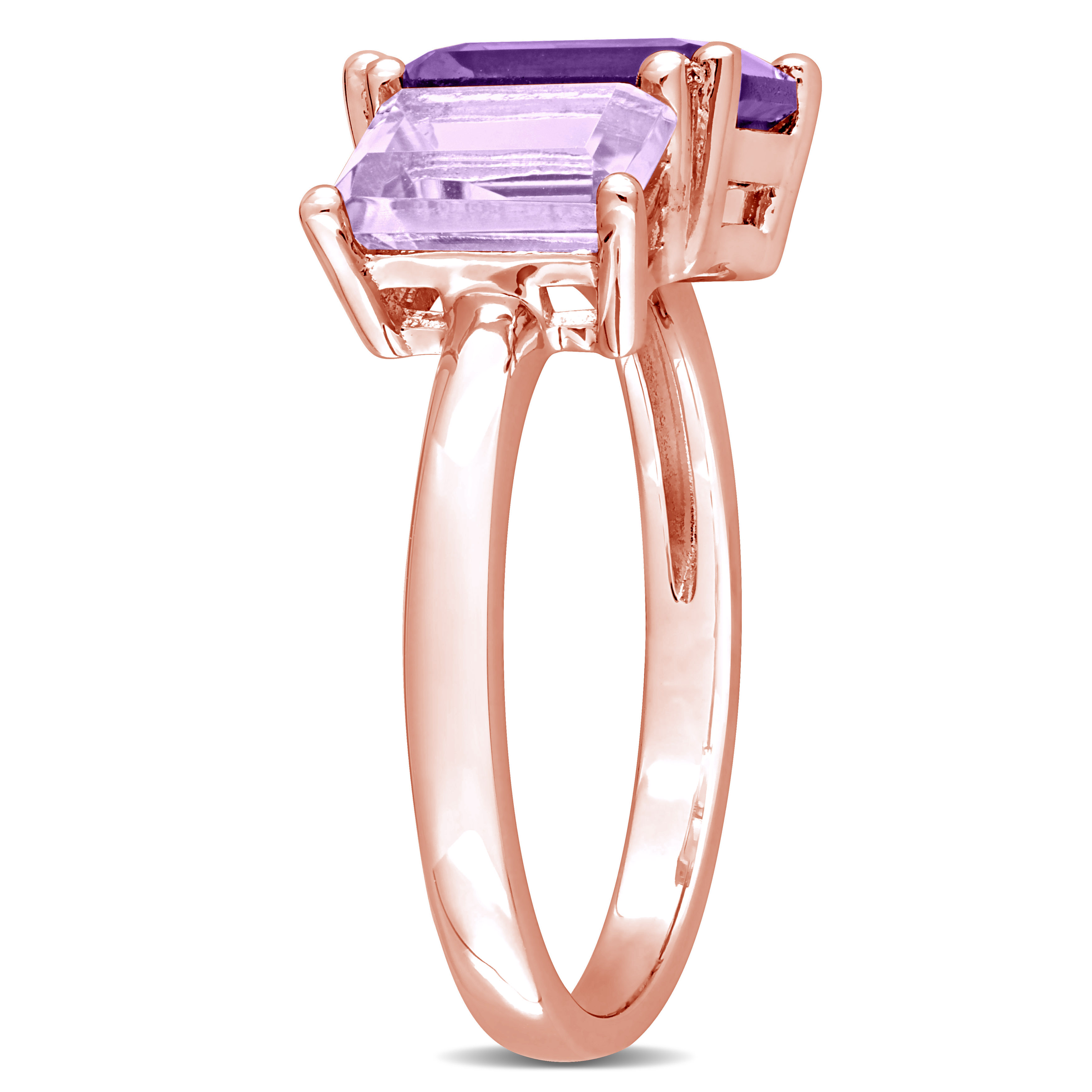 3 1/10 CT TGW Octagon Amethyst and Pink Amethyst Ring in Rose Plated Sterling Silver