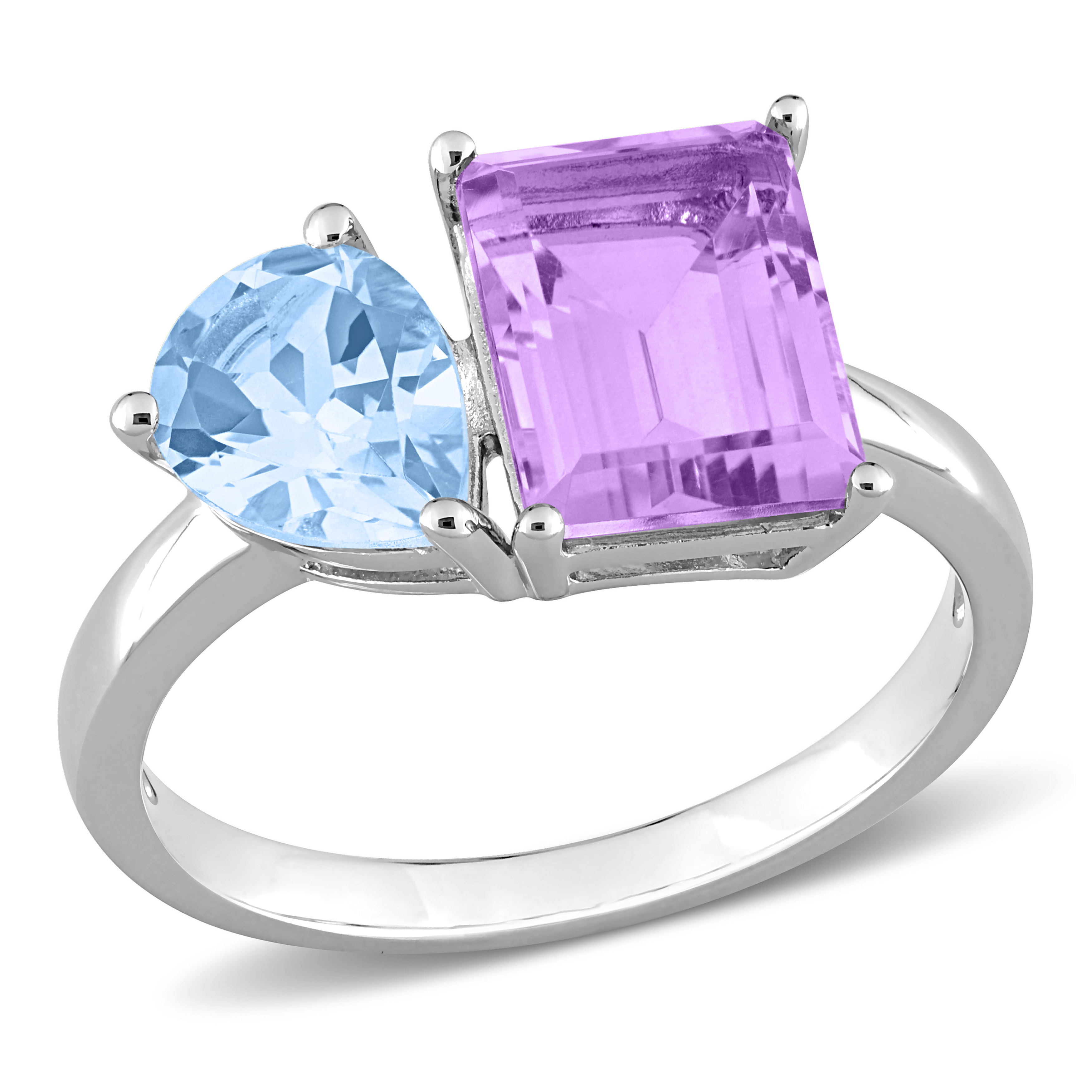 3 5/8 CT TGW Sky Blue Topaz and Pink Amethyst 2-Stone Toi et Moi Ring in Sterling Silver