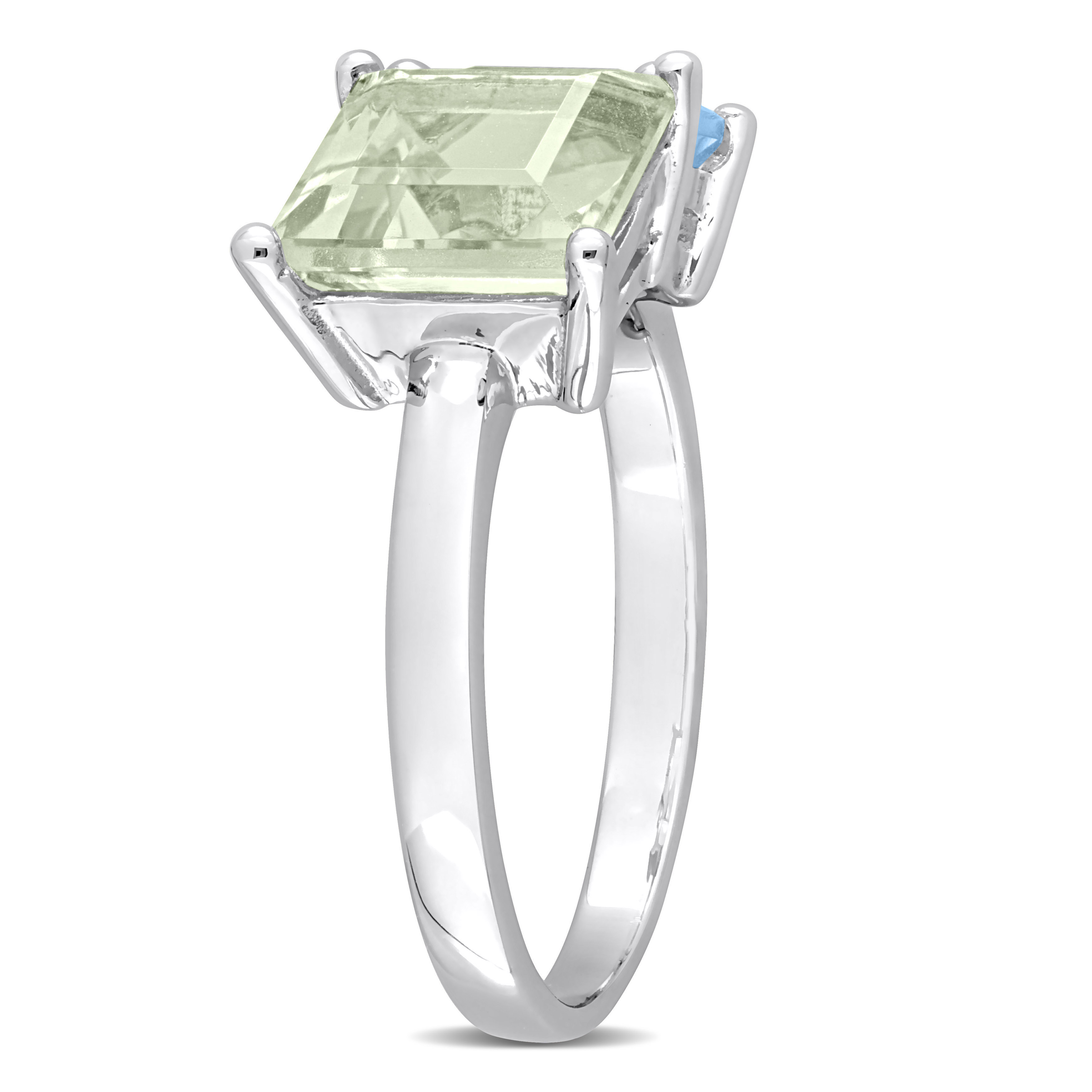 3 3/4 CT TGW Square Green Quartz and Sky Blue Topaz Ring in Sterling Silver