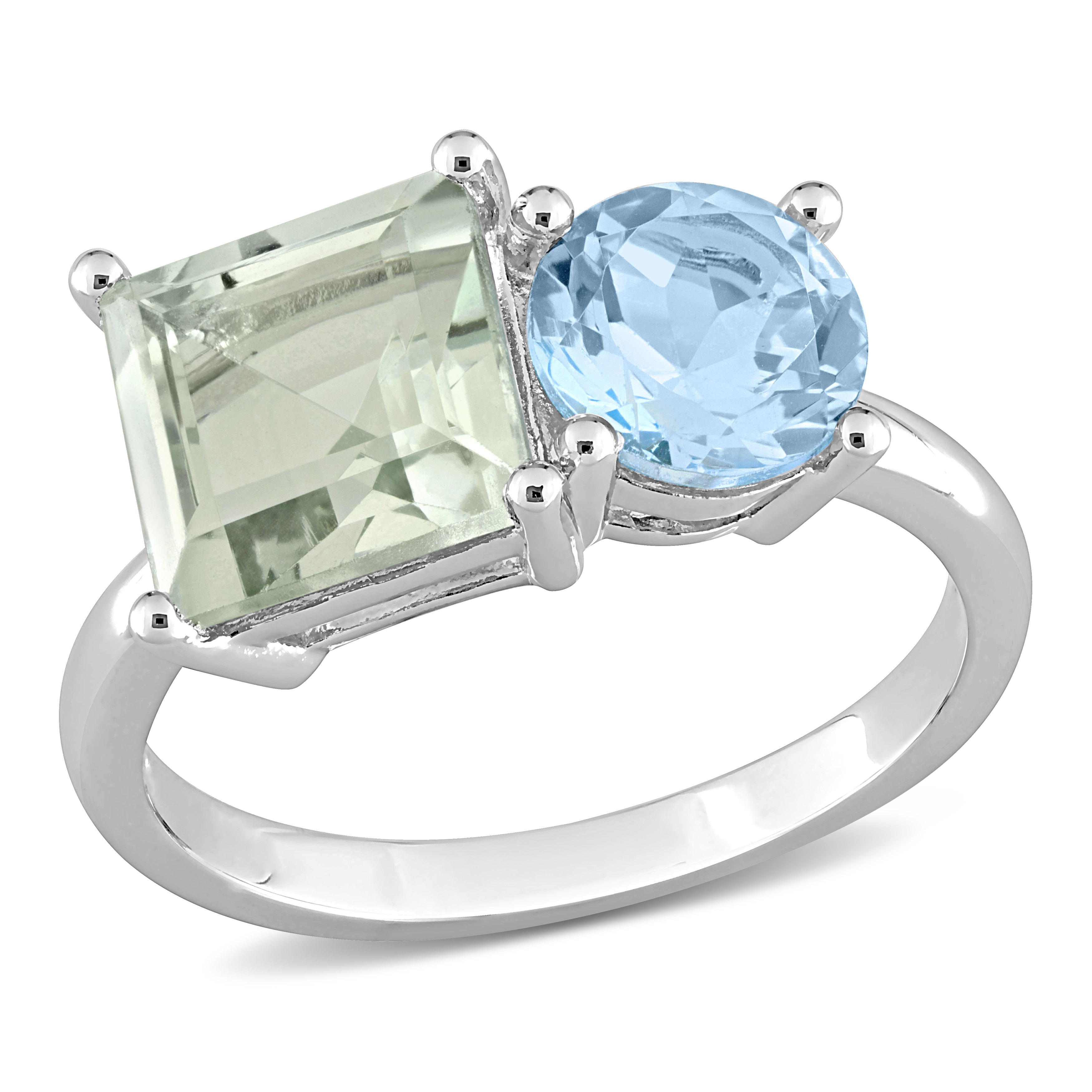 3 4/5 CT TGW Octagon Green Quartz and Sky Blue Topaz Ring in Sterling Silver