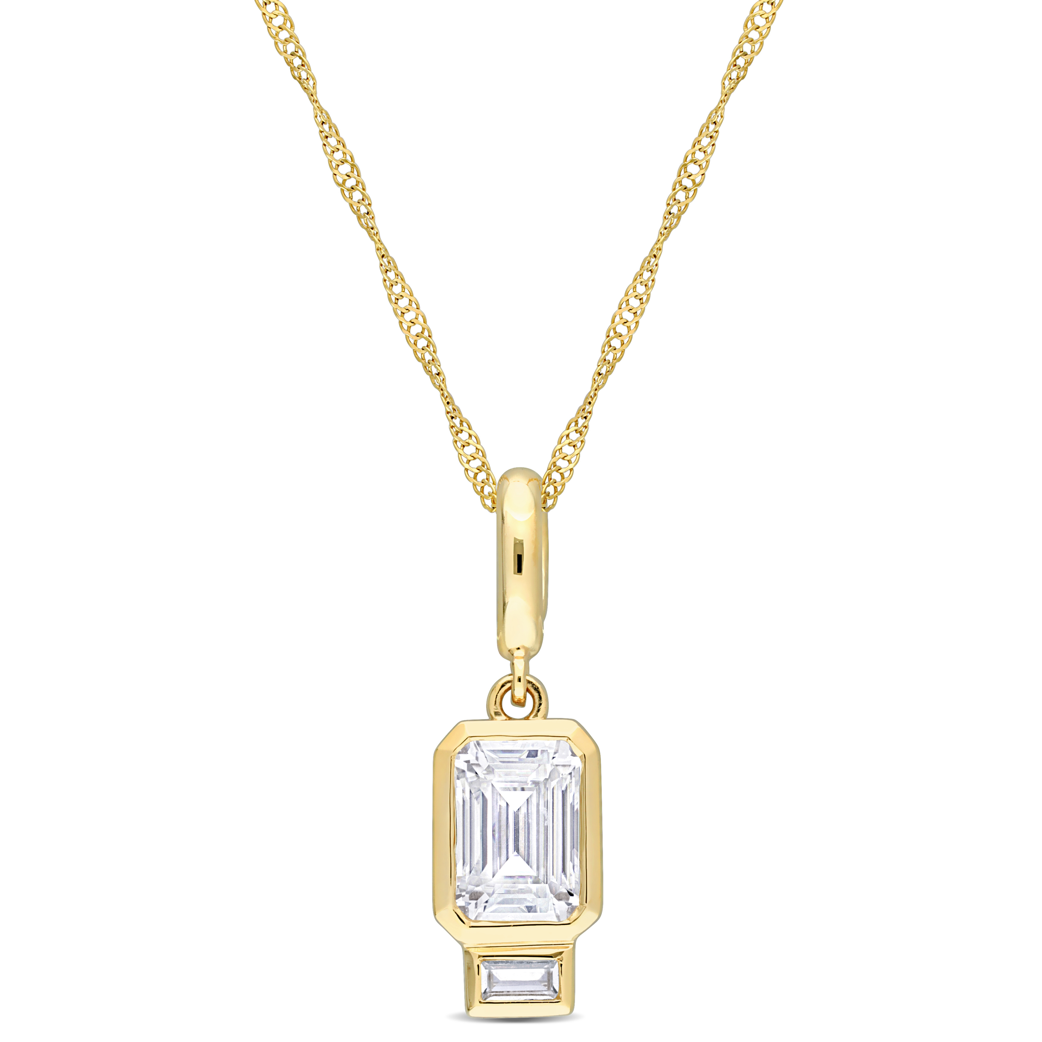 1 3/4 CT TGW Created White Sapphire Charm With Chain in 14k Yellow Gold