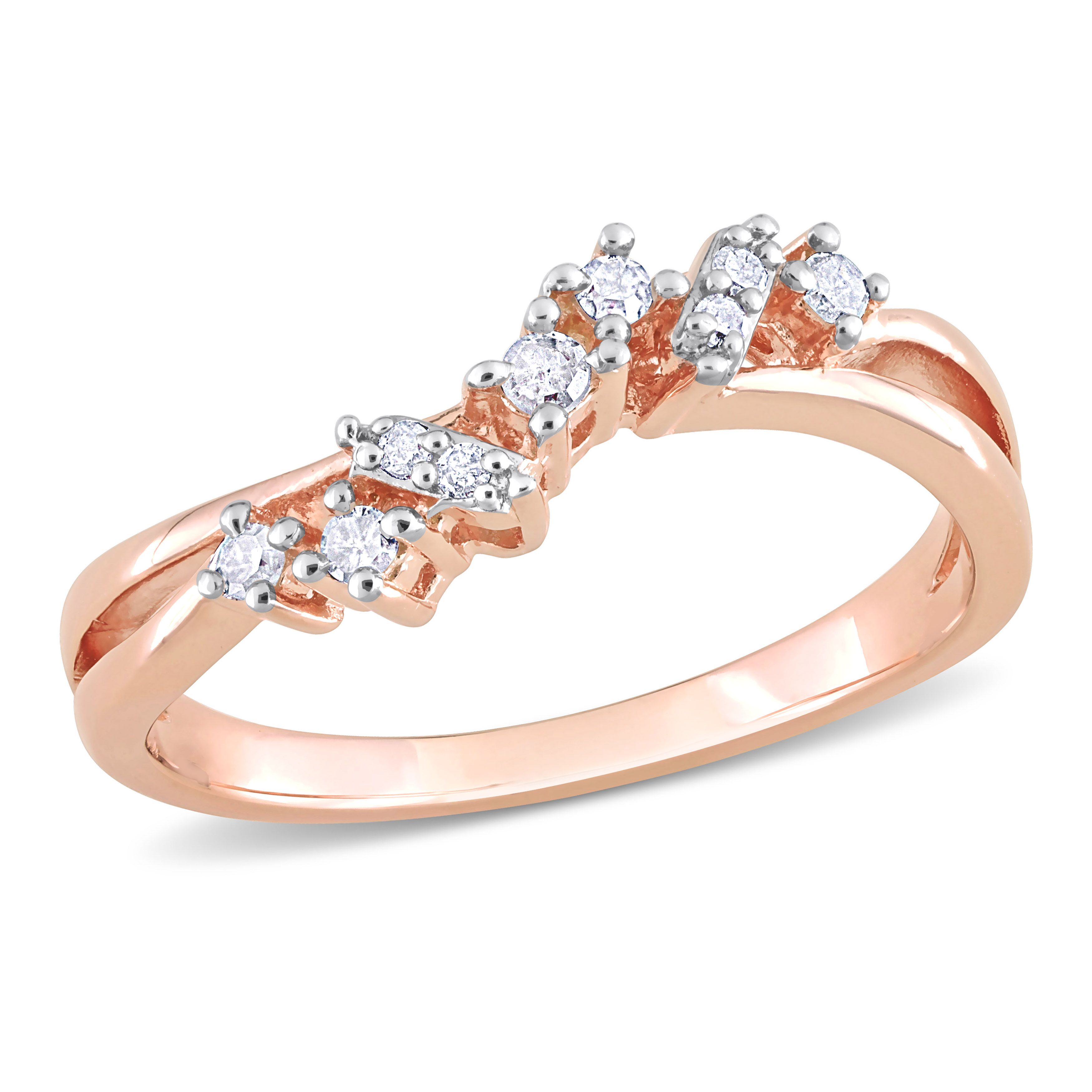 1/6 CT TDW Diamond Nine Stone Ring in Rose Plated Sterling Silver