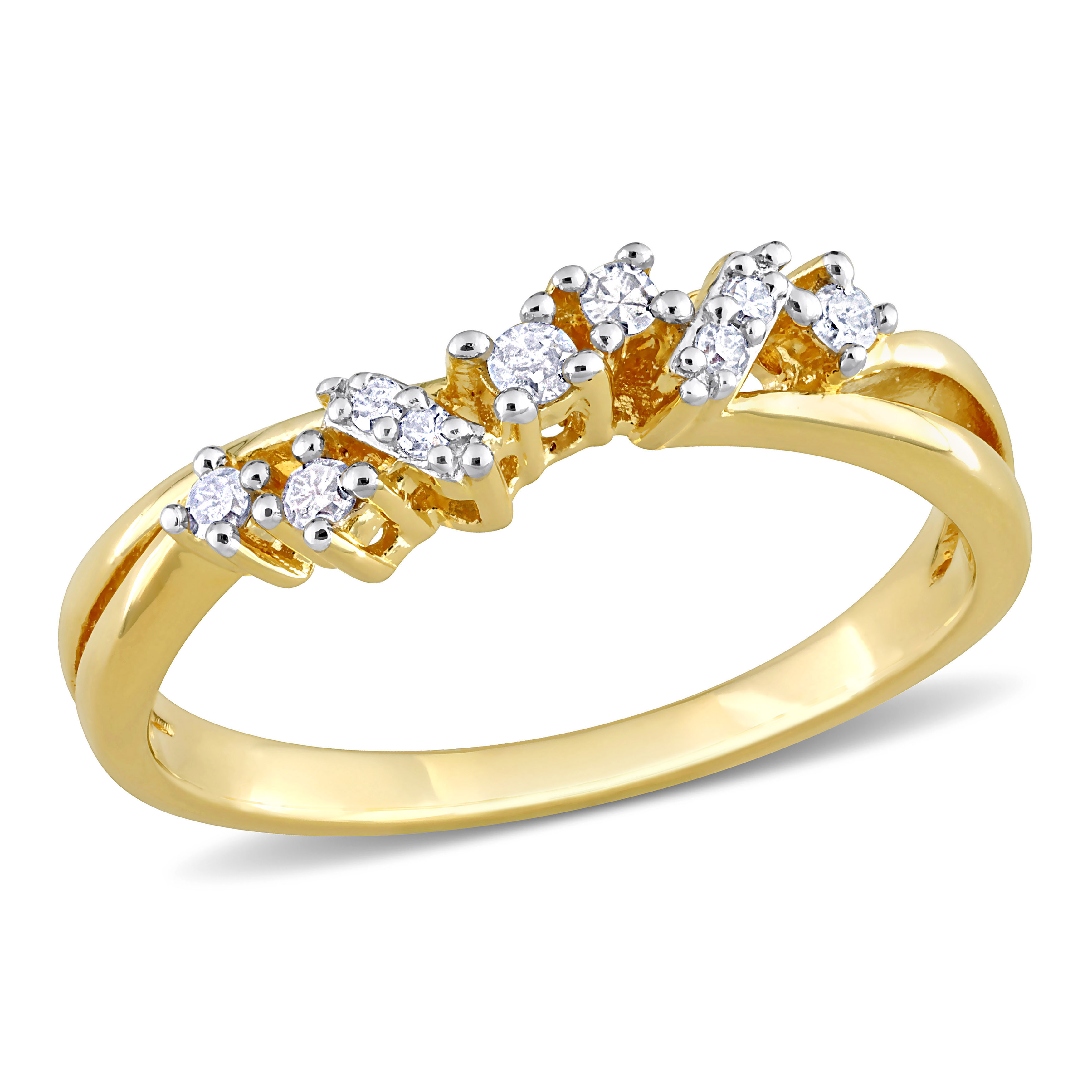 1/6 CT TDW Diamond Nine Stone Ring in Yellow Plated Sterling Silver