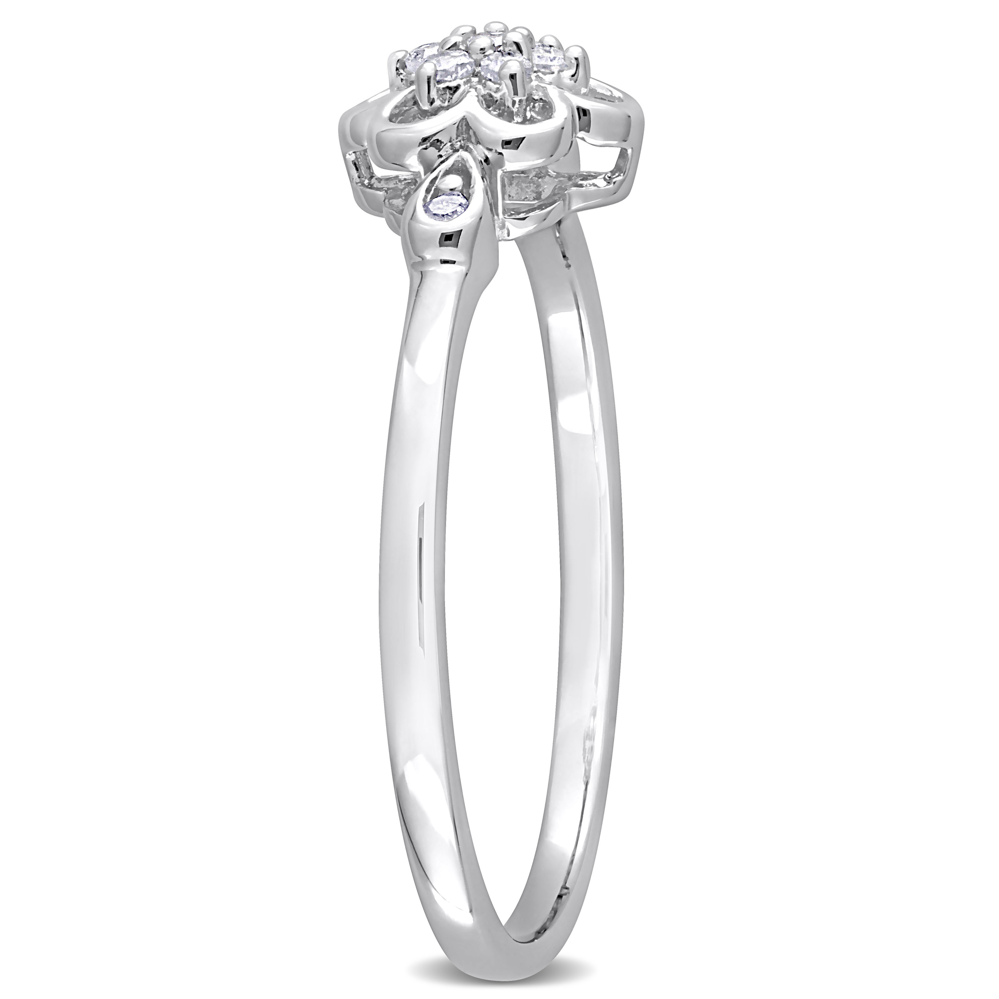 1/10 CT TDW Diamond Flower Ring in Sterling Silver