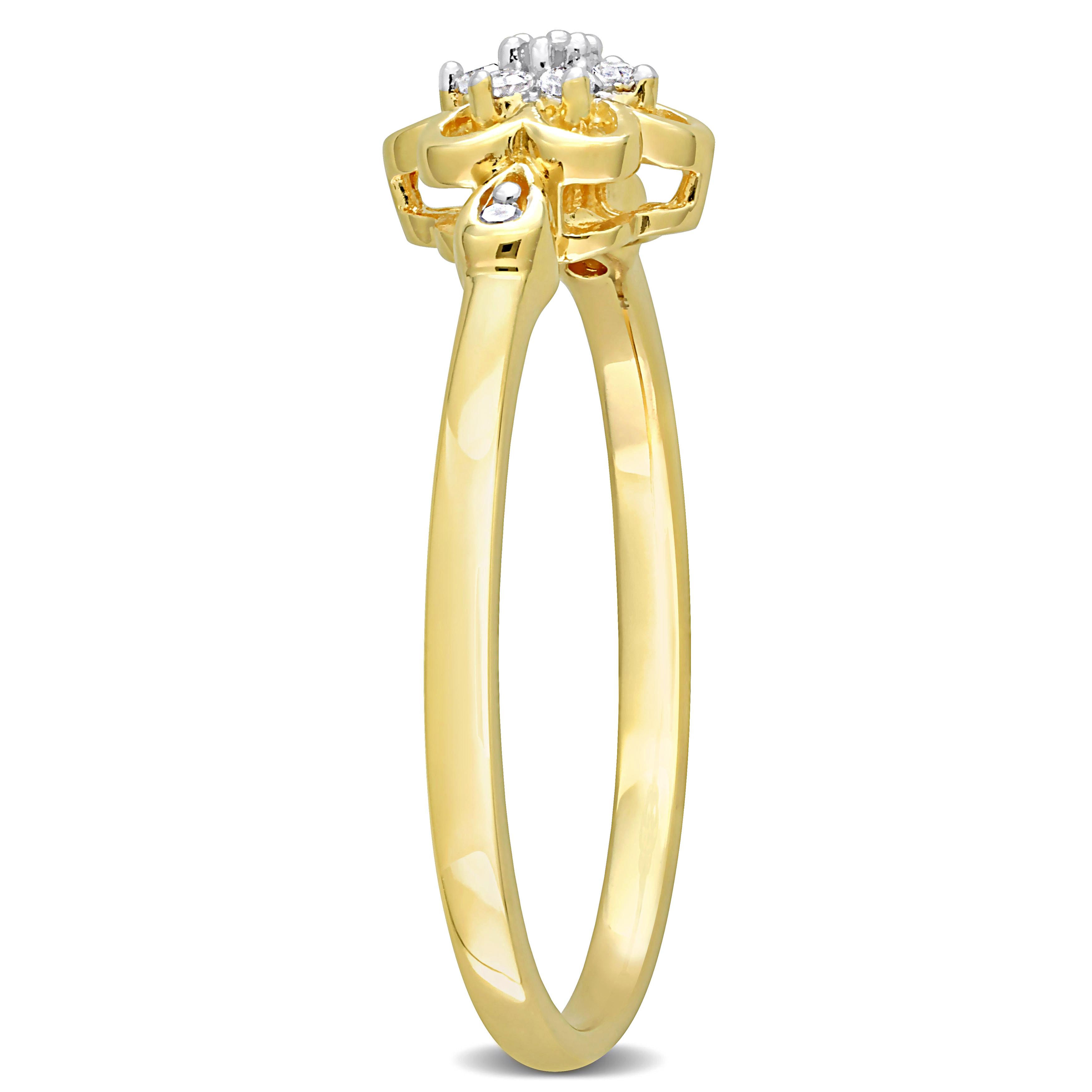 1/10 CT TDW Diamond Flower Ring in Yellow Plated Sterling Silver