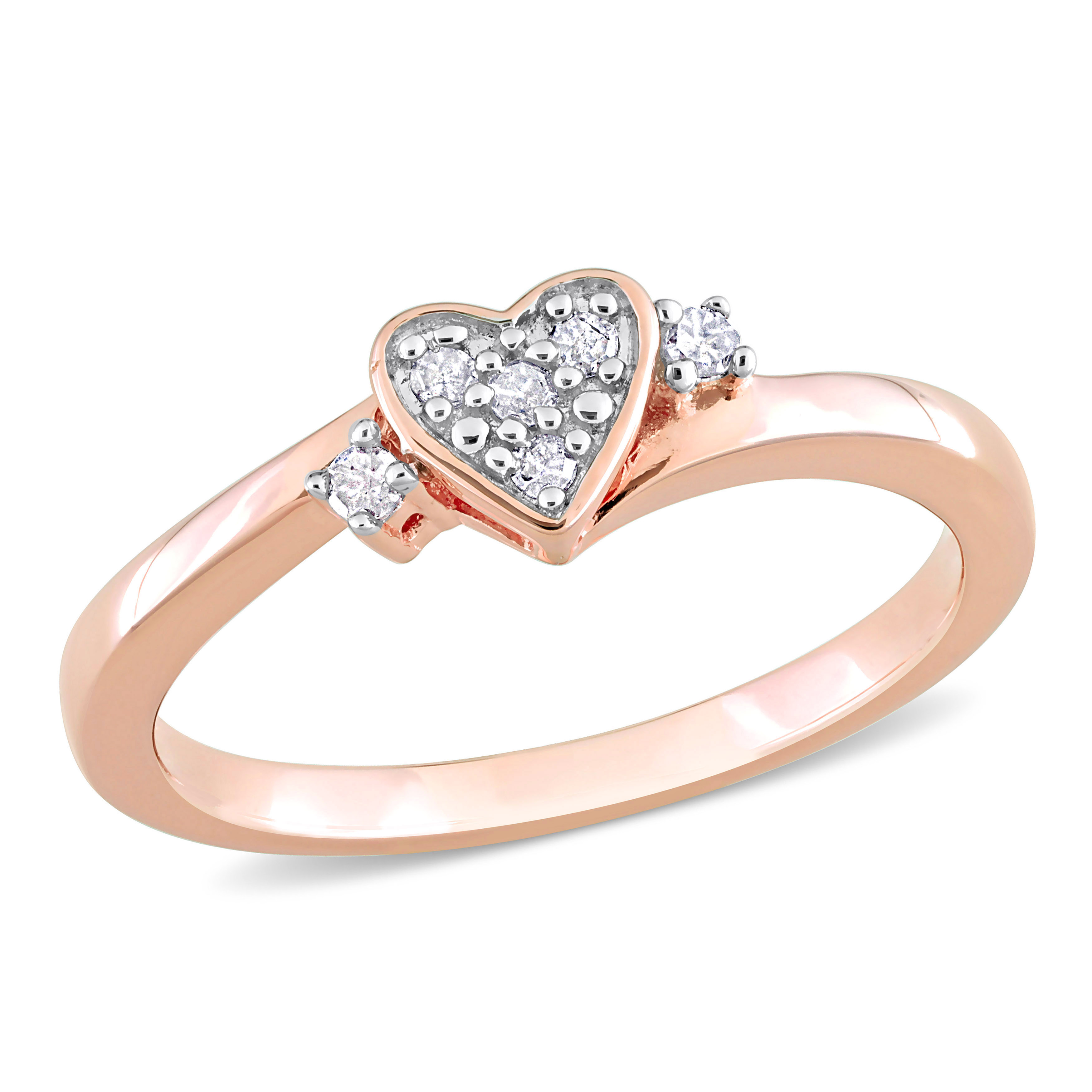 1/10 CT TDW Diamond Heart Ring in Rose Plated Sterling Silver