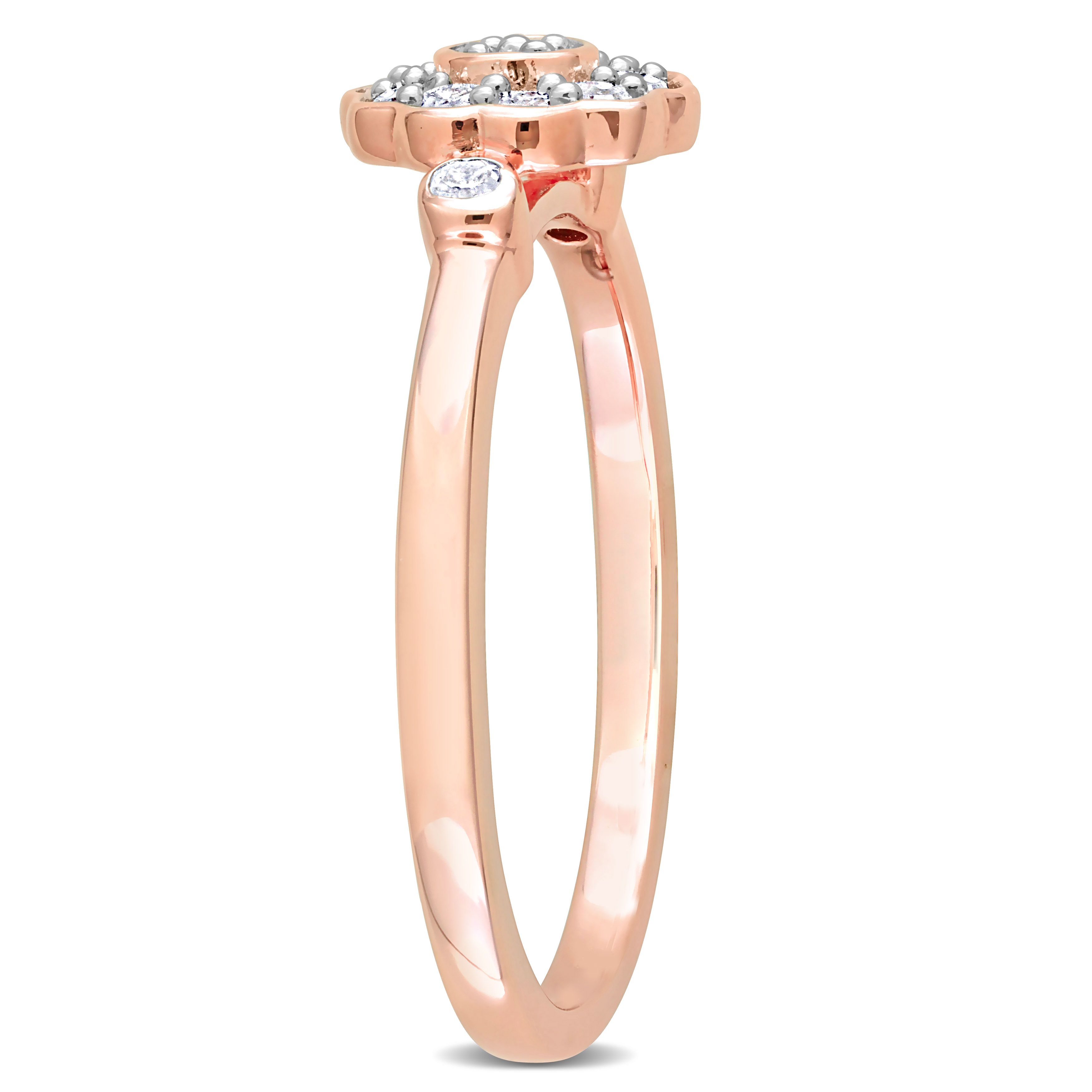 1/5 CT TDW Diamond Flower Ring in Rose Plated Sterling Silver