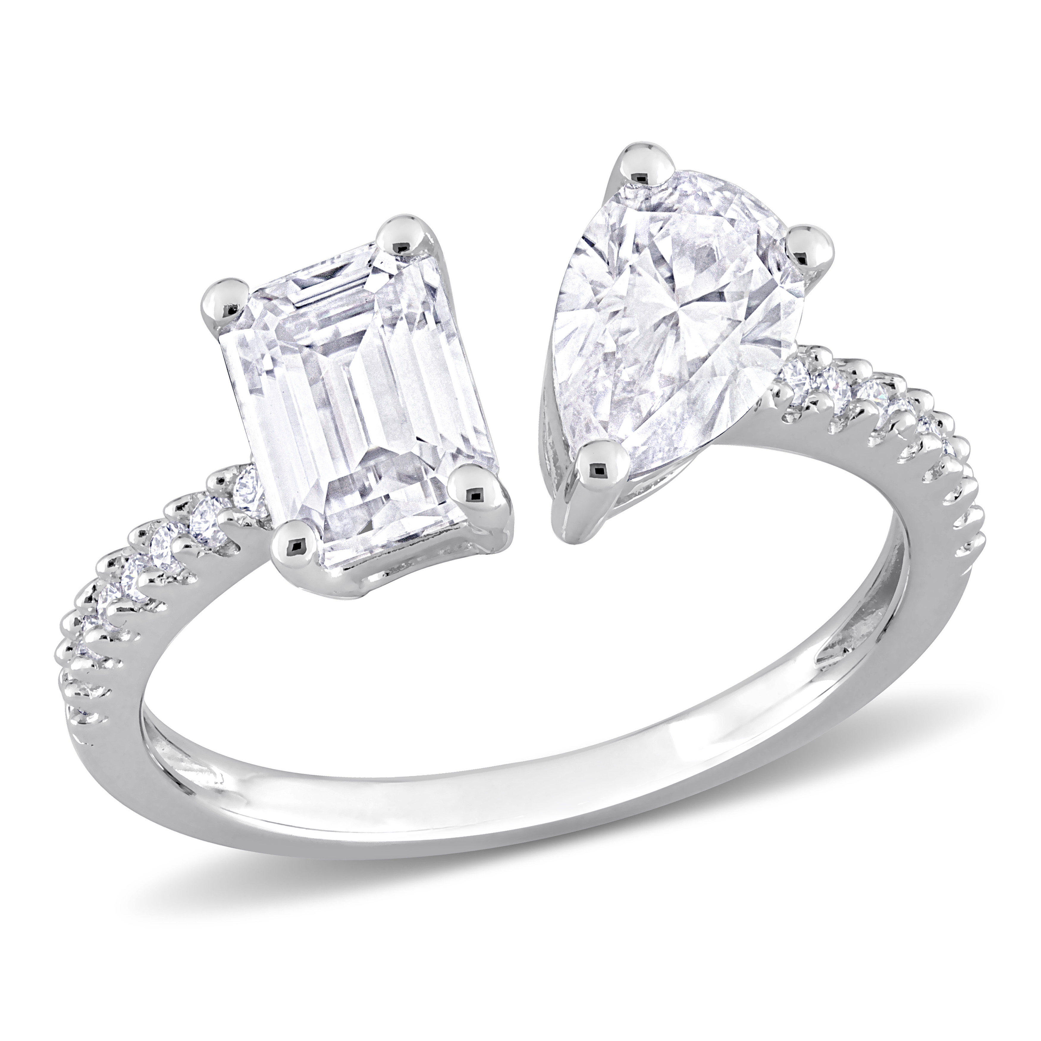 2 1/8 CT DEW Pear Octagon and Created Moissanite 2-Stone Ring in Sterling Silver