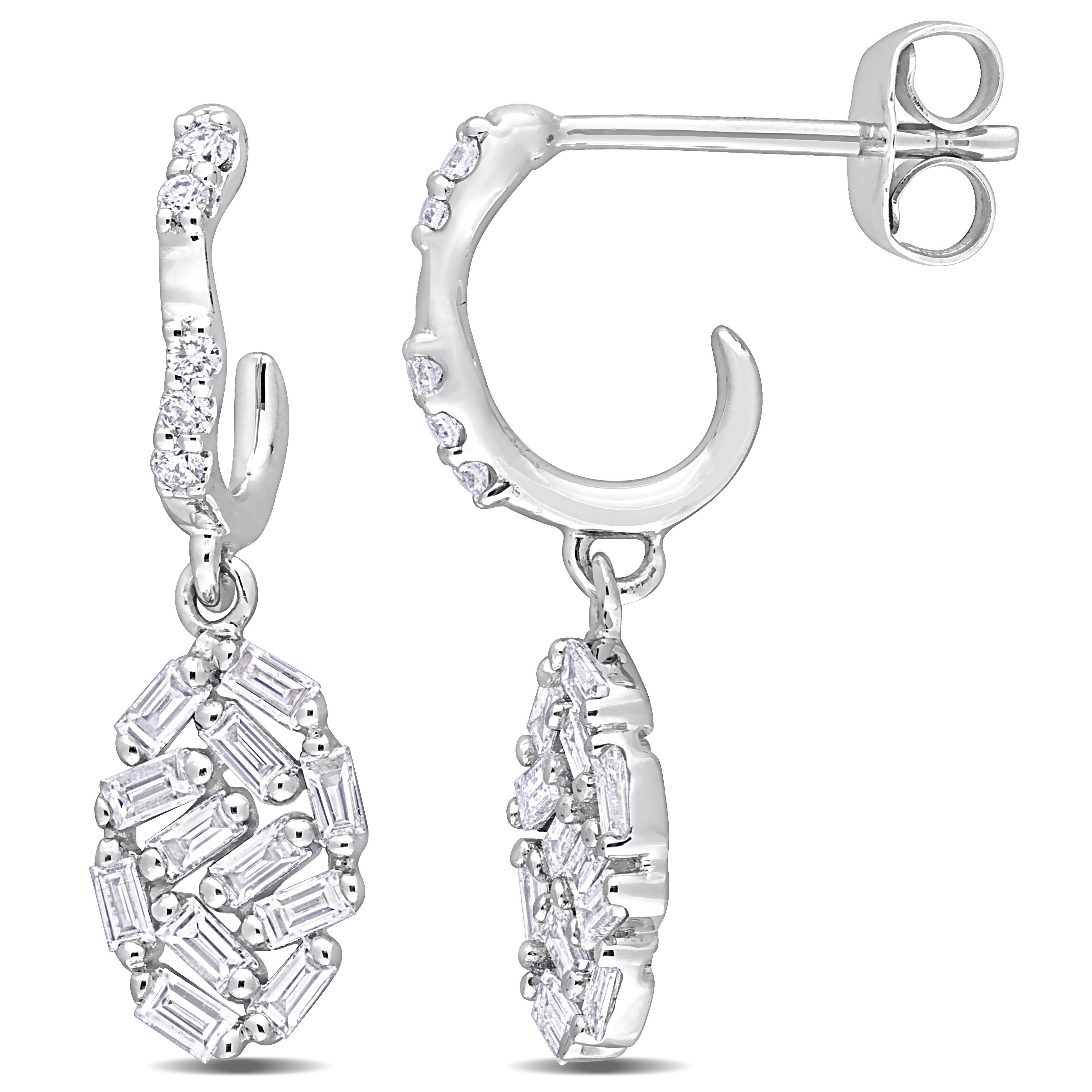 3/5 CT TDW Parallel Baguette Diamond Dangling Earrings in 14k White Gold