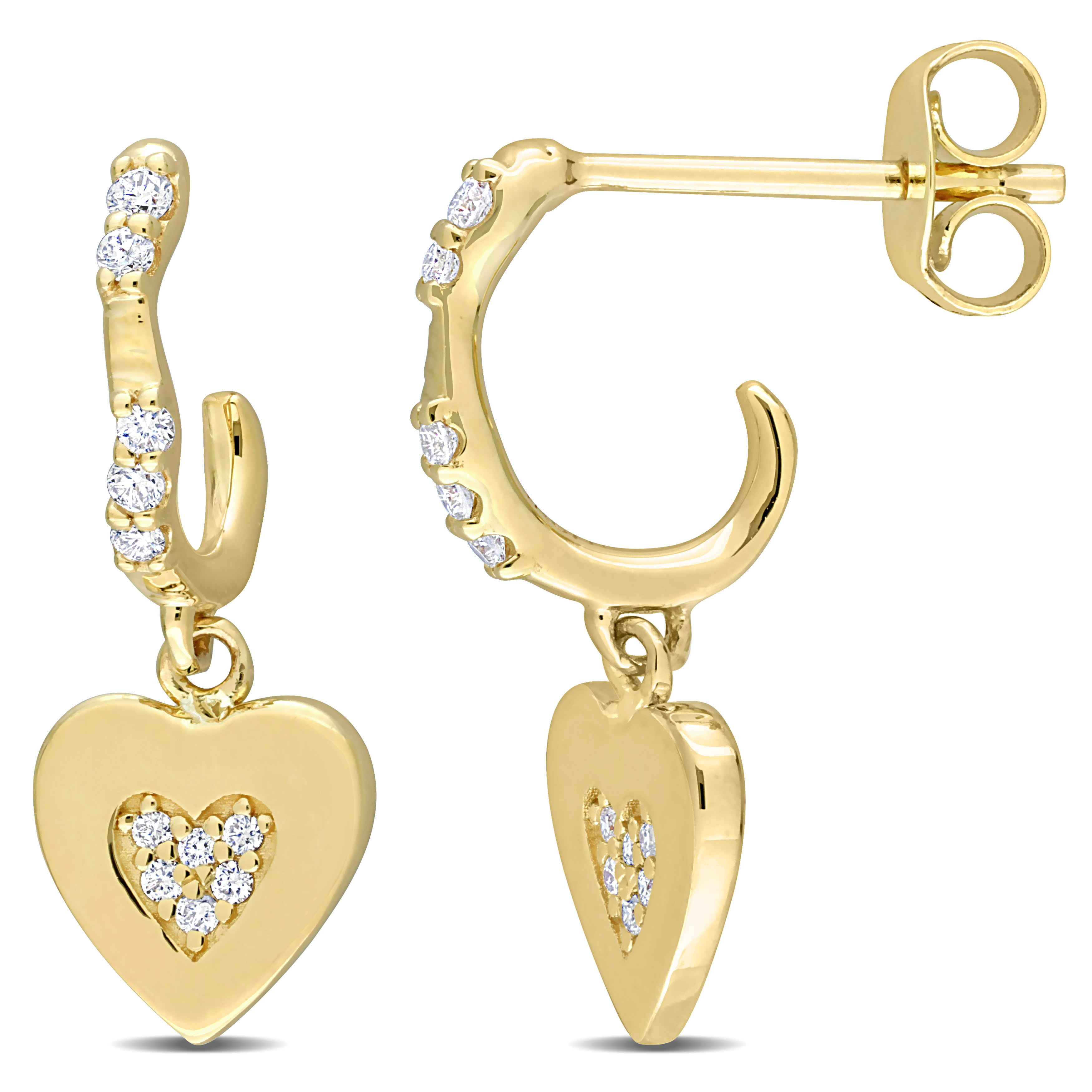 1/8 CT TDW Diamond Heart Earrings in 14k Yellow Gold