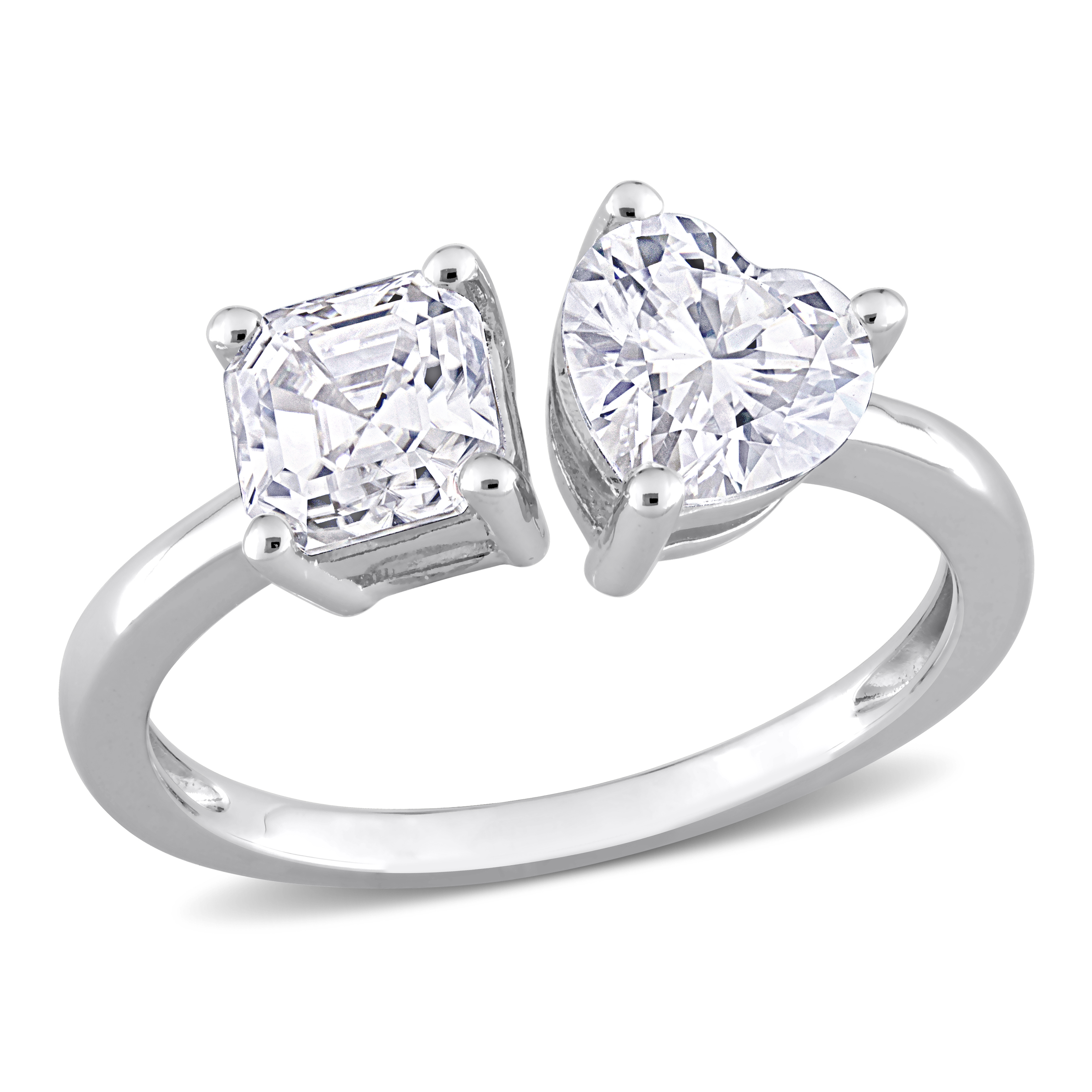 1 4/5 CT DEW Heart-Shape and Octagon Asscher-Cut Created Moissanite 2-Stone Ring in Sterling Silver