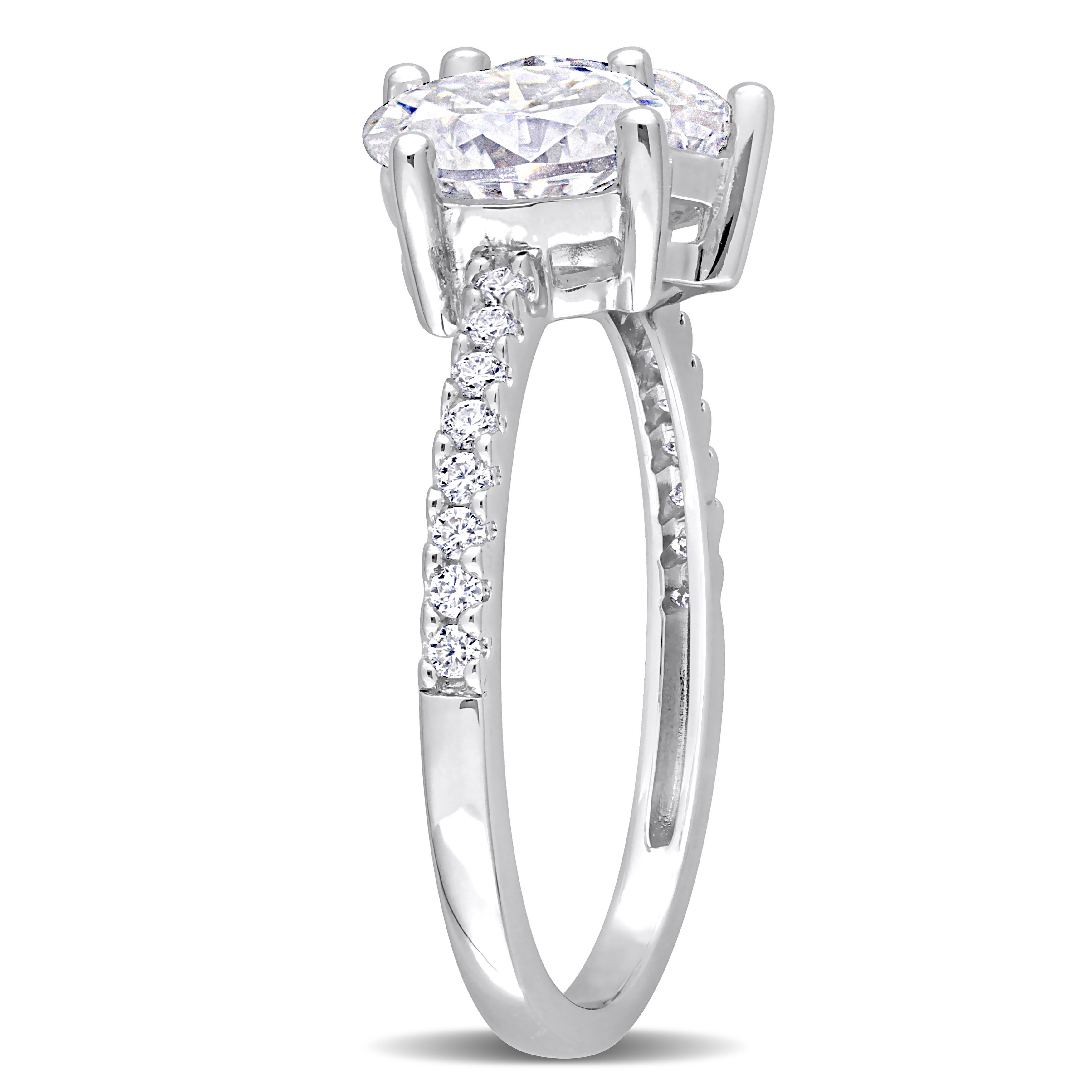 2 1/8 CT DEW Oval and Heart-Shape Created Moissanite Two Stone Ring in Sterling Silver