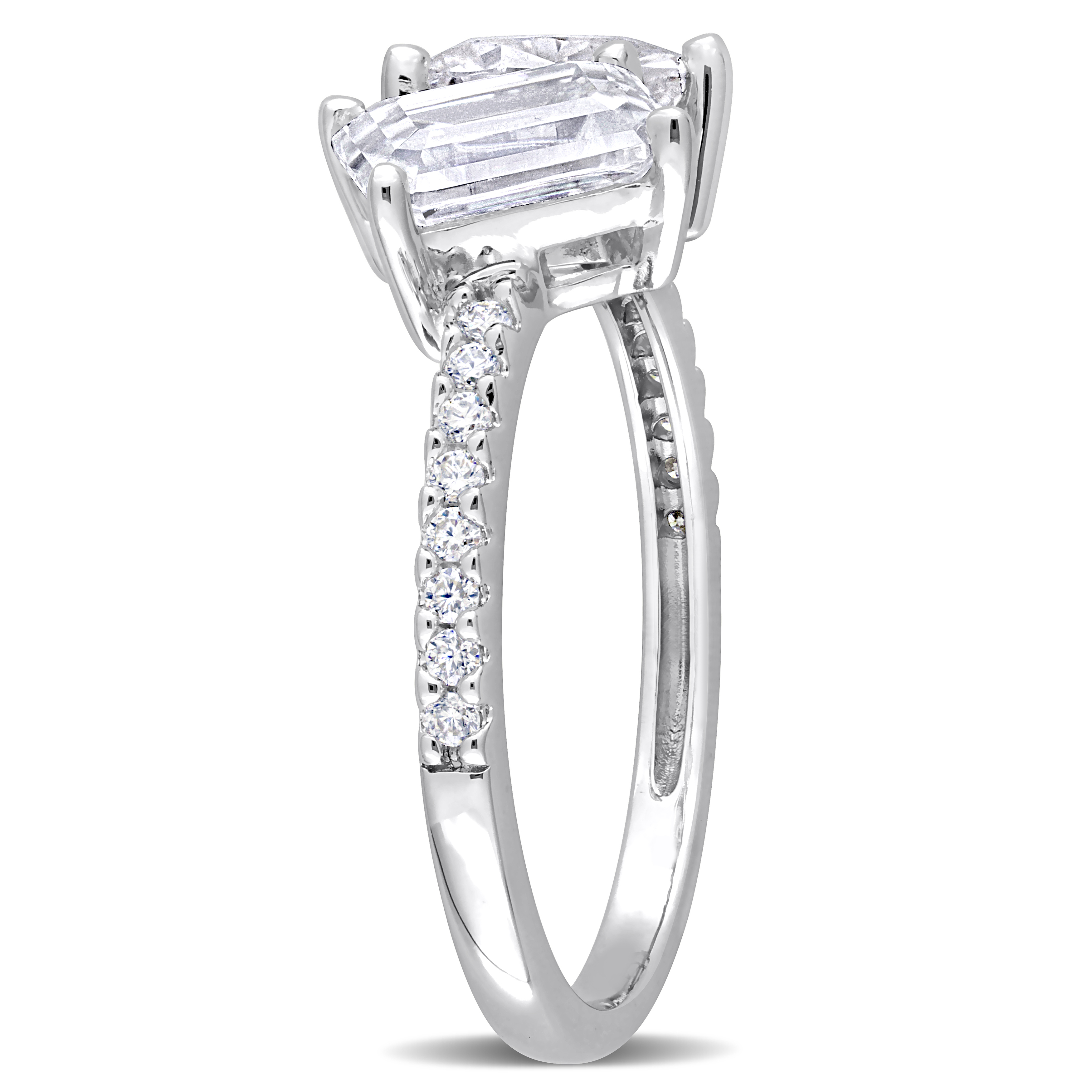 2 1/8 CT DEW Octagon Heart-Shape and Created Moissanite 2-Stone Ring in Sterling Silver