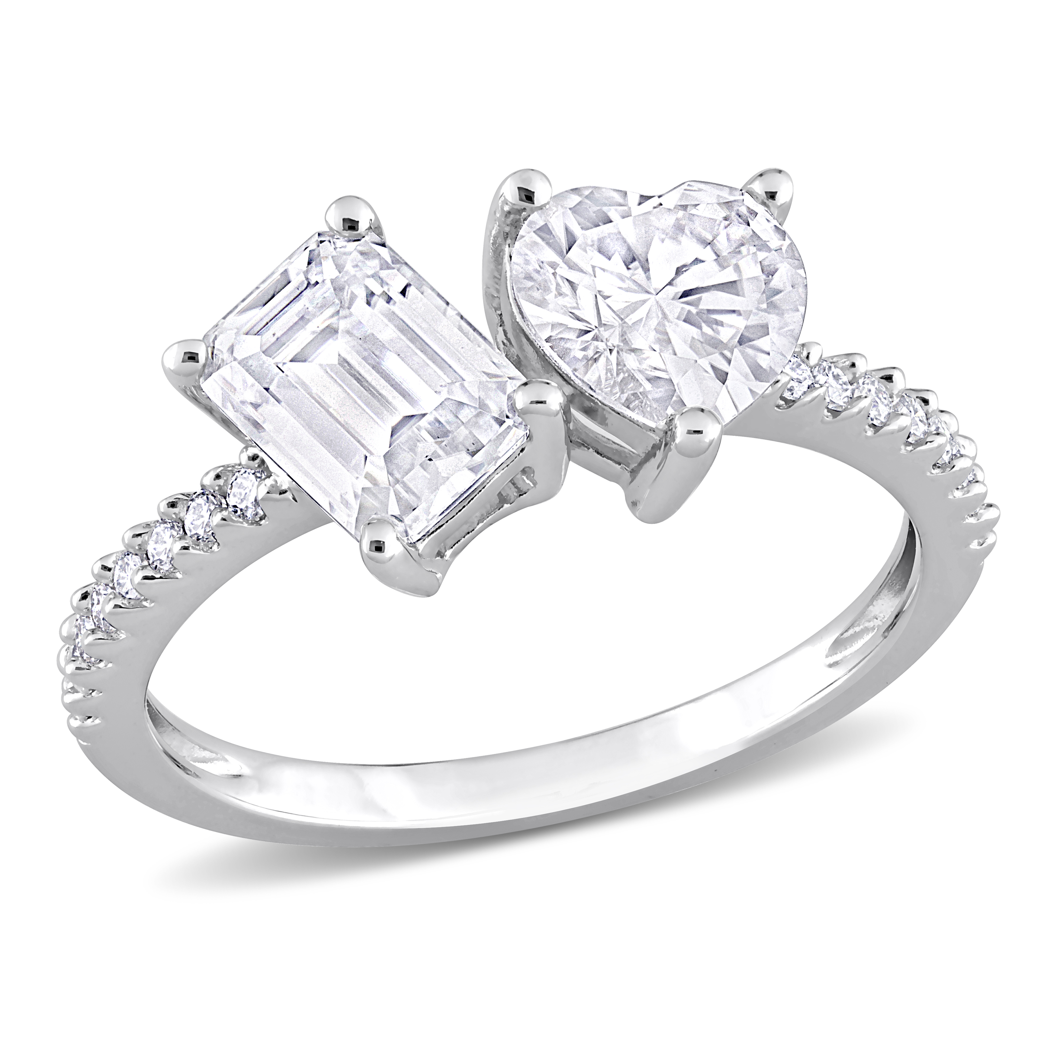 2 1/8 CT DEW Octagon Heart-Shape and Created Moissanite 2-Stone Ring in Sterling Silver