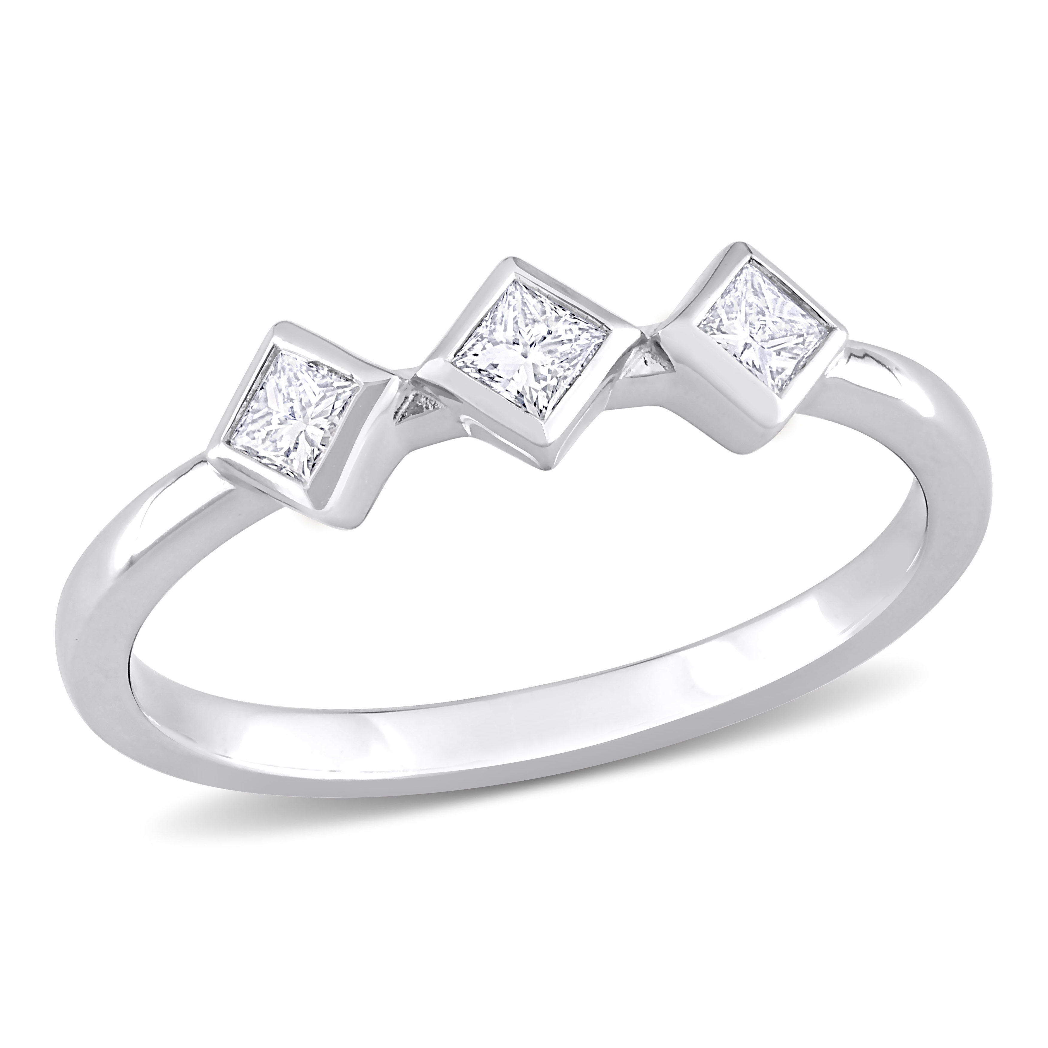 1/4 CT TDW Princess-Cut Diamond Three Stone Ring in 14k White Gold